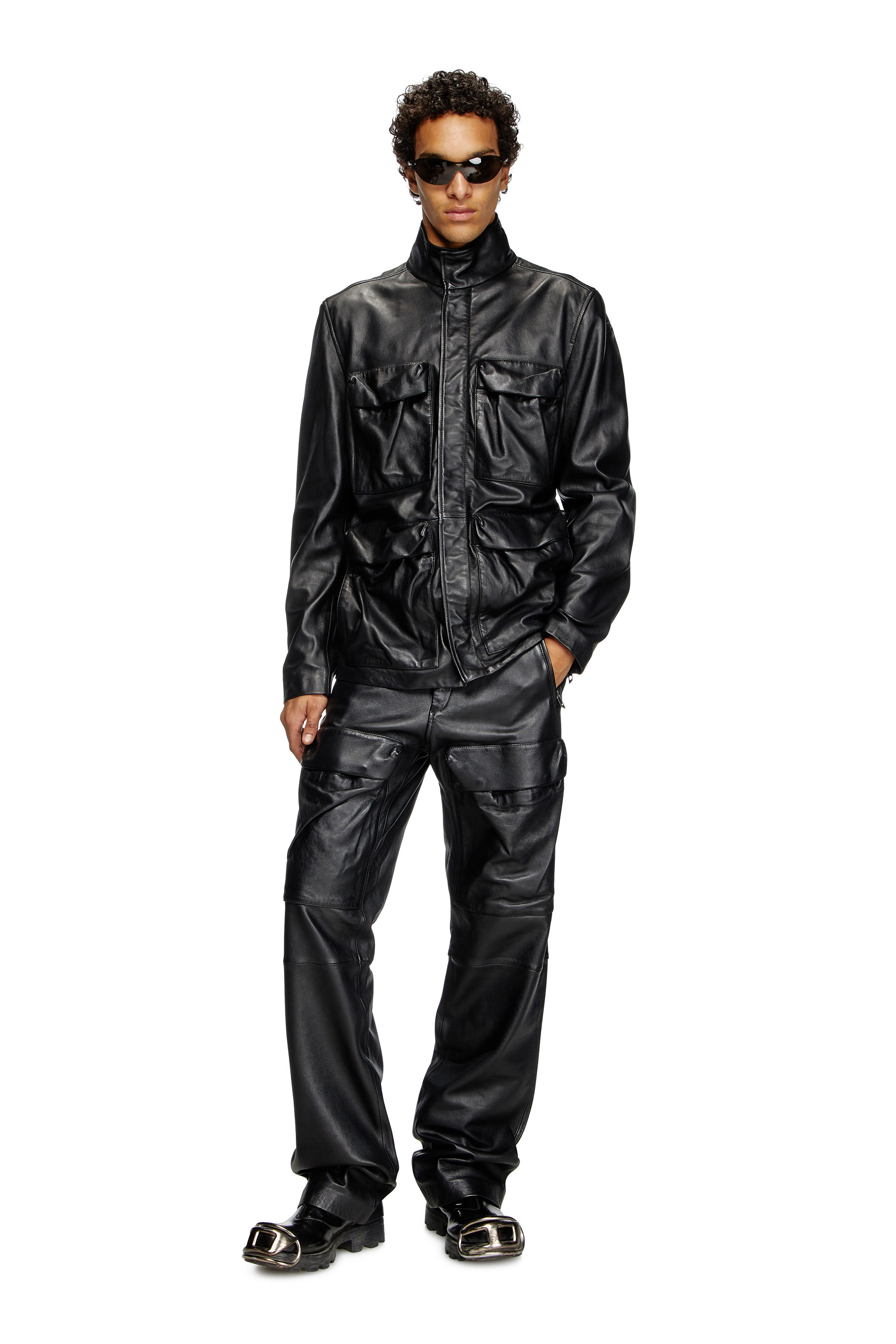 Diesel - L-GAST, Veste en cuir avec poches utility Mixte in Noir - 2