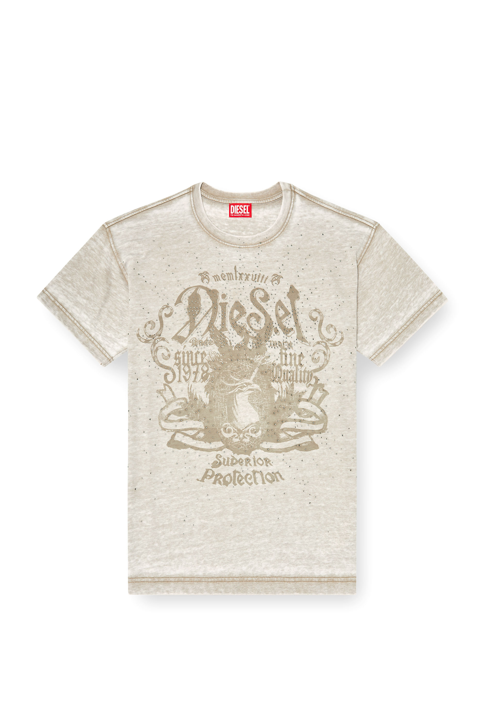 Diesel - T-NORM-AA8, Man's Jersey T-shirt with burnout wash and studs in Beige - 2