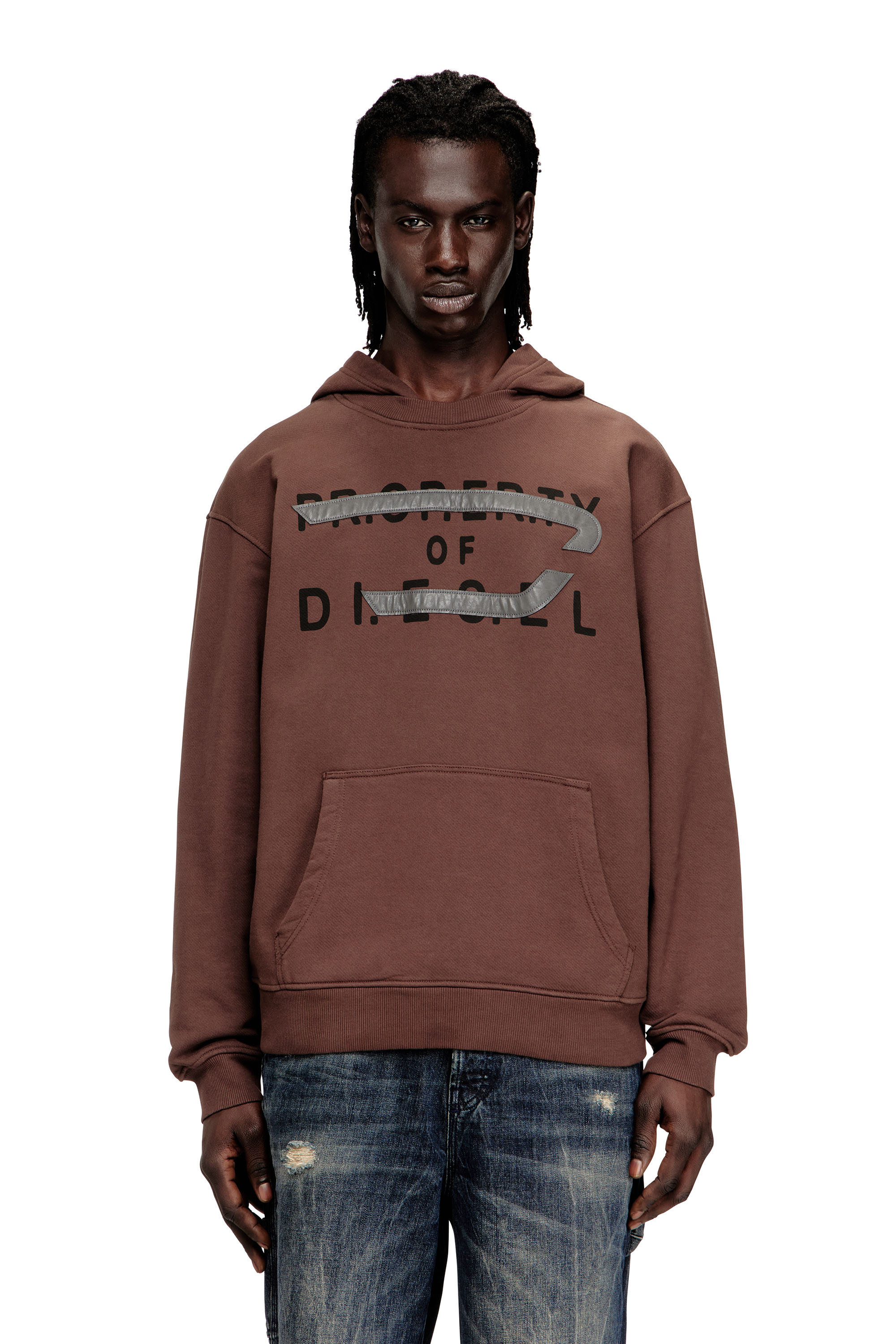 Diesel - S-NORMAN-HOOD, Sweat à capuche en coton avec appliqué D Homme in Marron - 3