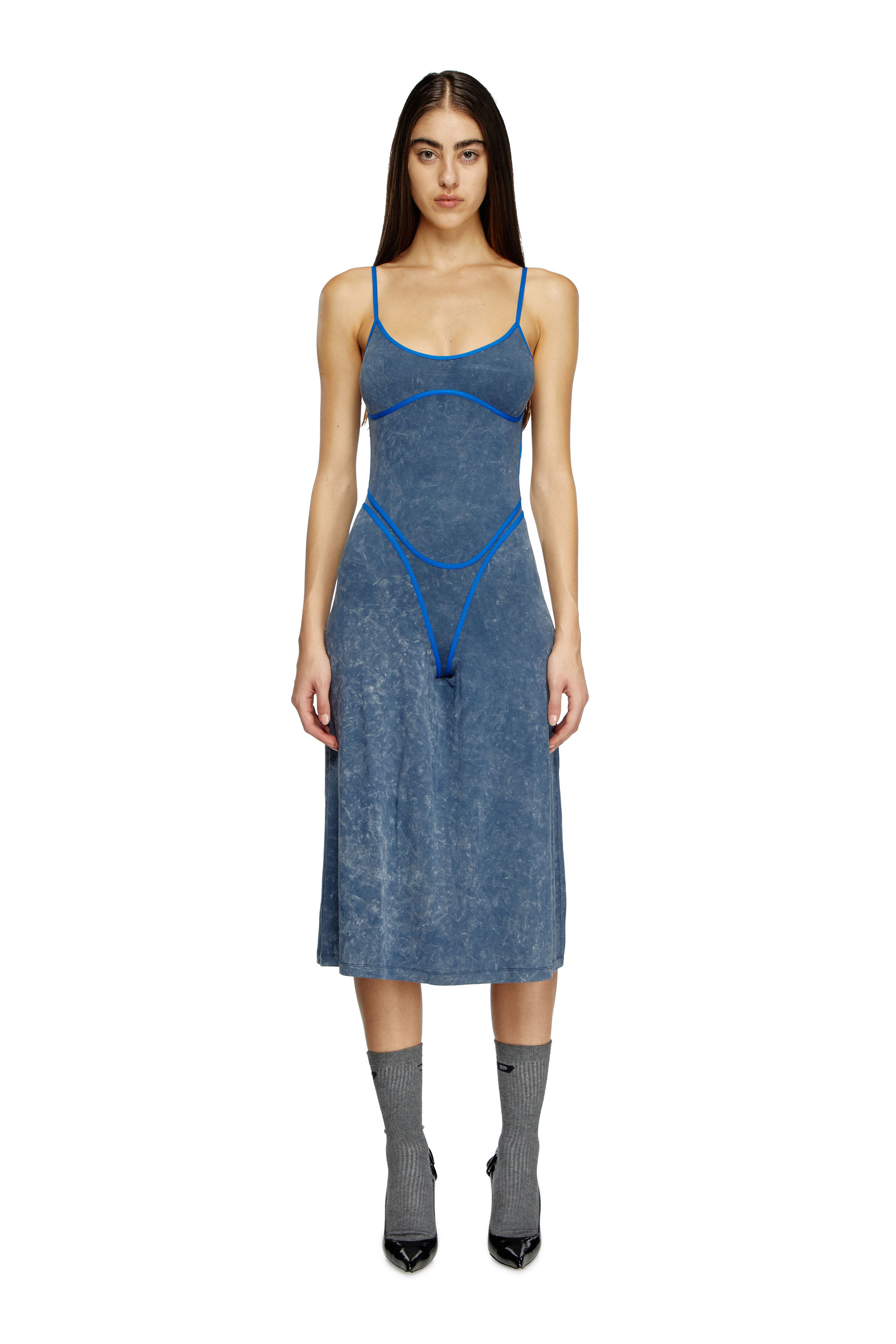 Diesel - D-WOW, Robe à bretelles avec détails effet sous-vêtement Femme in Bleu - 2