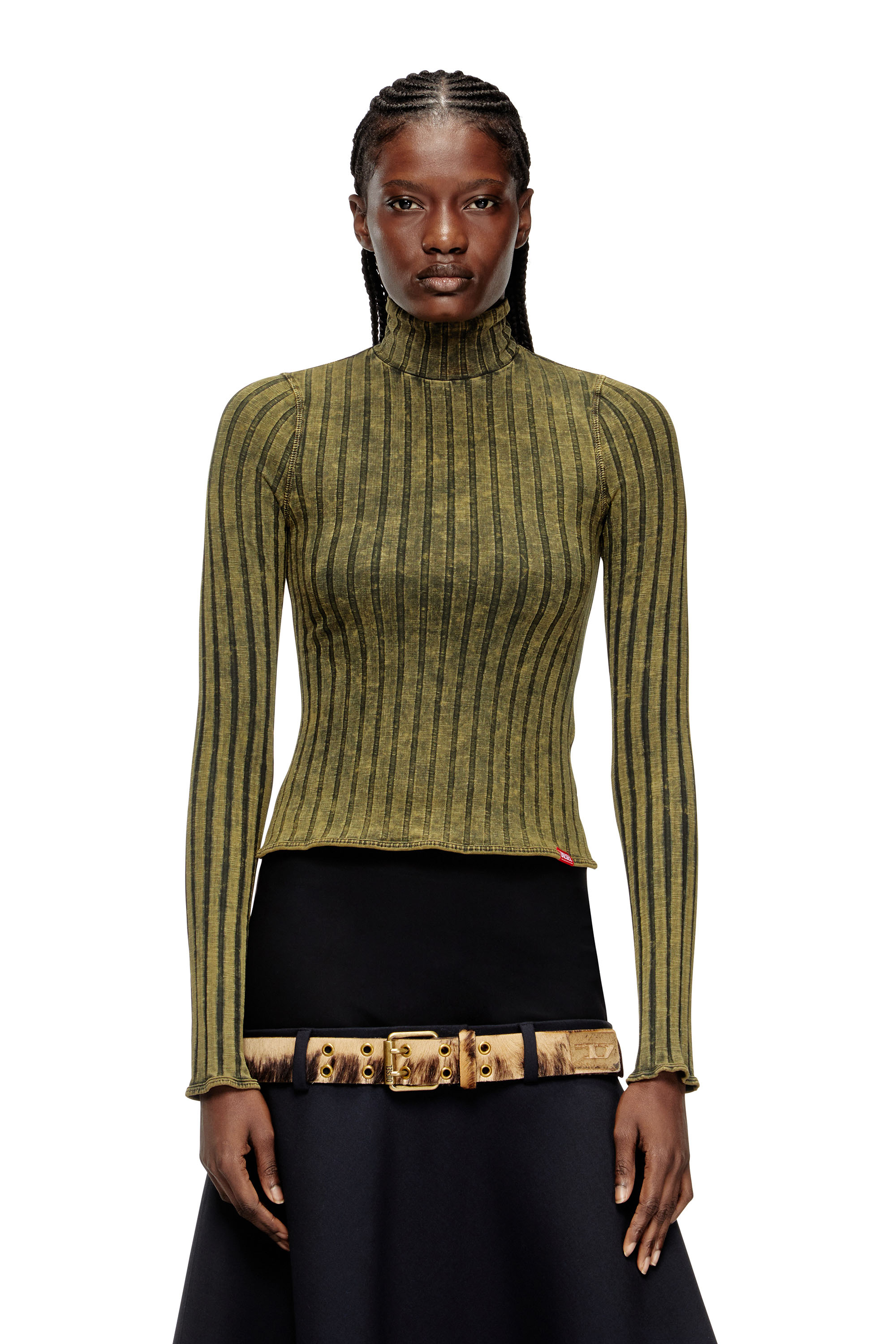 Diesel - T-CLAWA, Pull en jersey à larges côtes traité Femme in Vert - 3