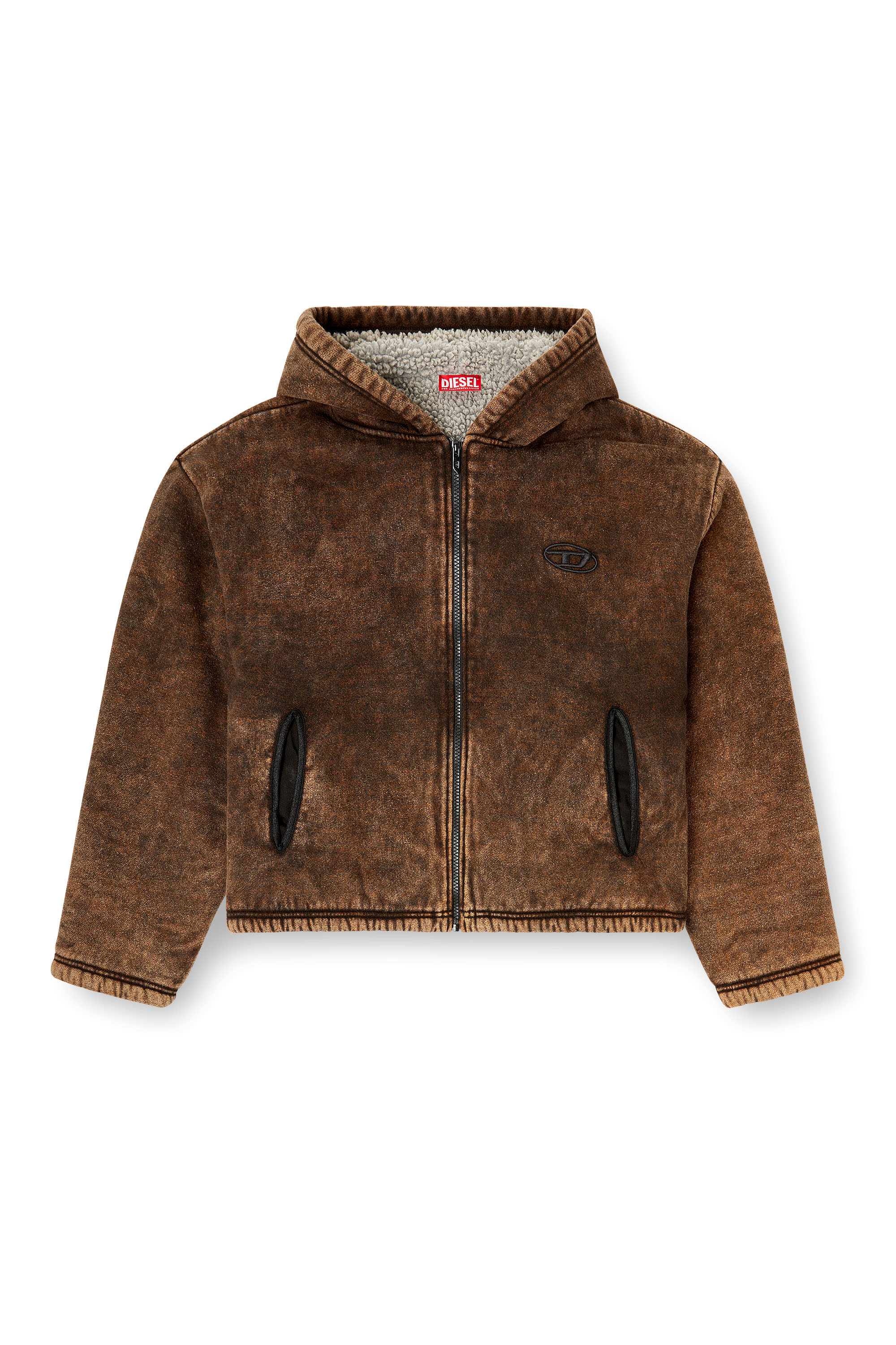 Diesel - F-ELLA, Hoodie zippé délavé à l'acide avec doublure en peluche. Femme in ToBeDefined - 3