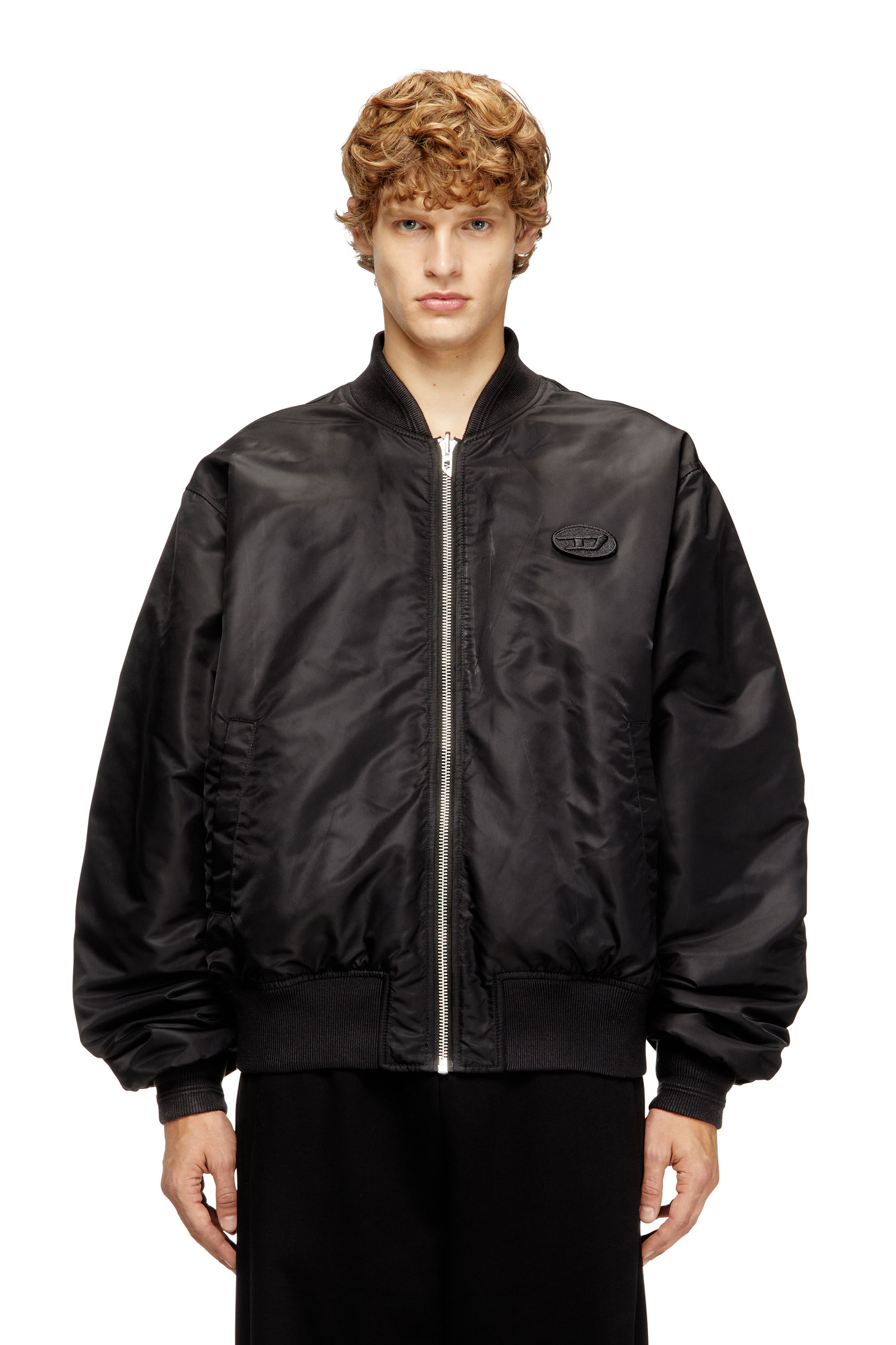 Diesel - W-TYPE-D1, Man's Padded bomber jacket with Oval D embroidery in Black - 1