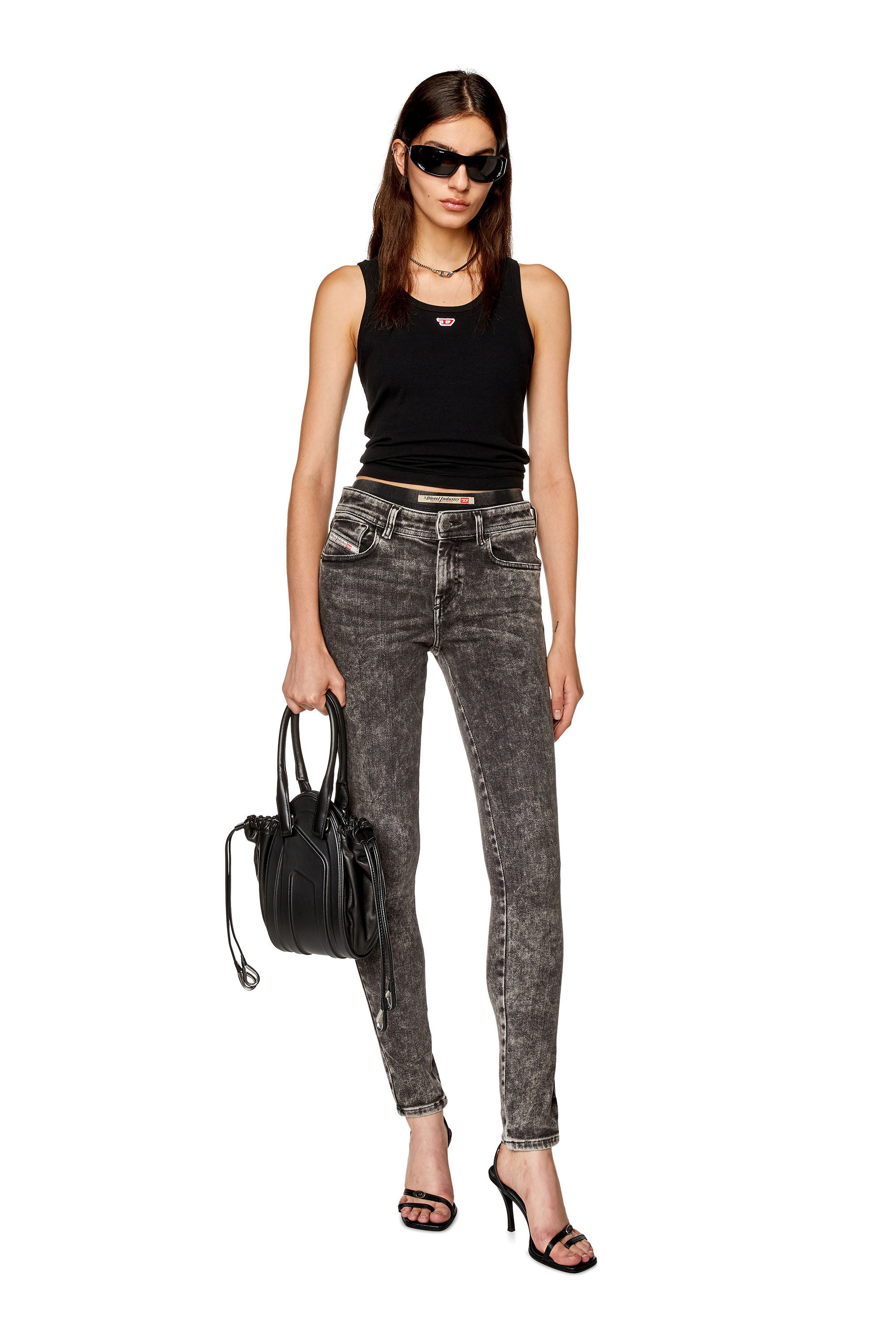 Diesel - Super skinny Jeans 2017 Slandy 09F80, Woman's Super skinny Jeans - 2017 Slandy in Black/Dark grey - 1