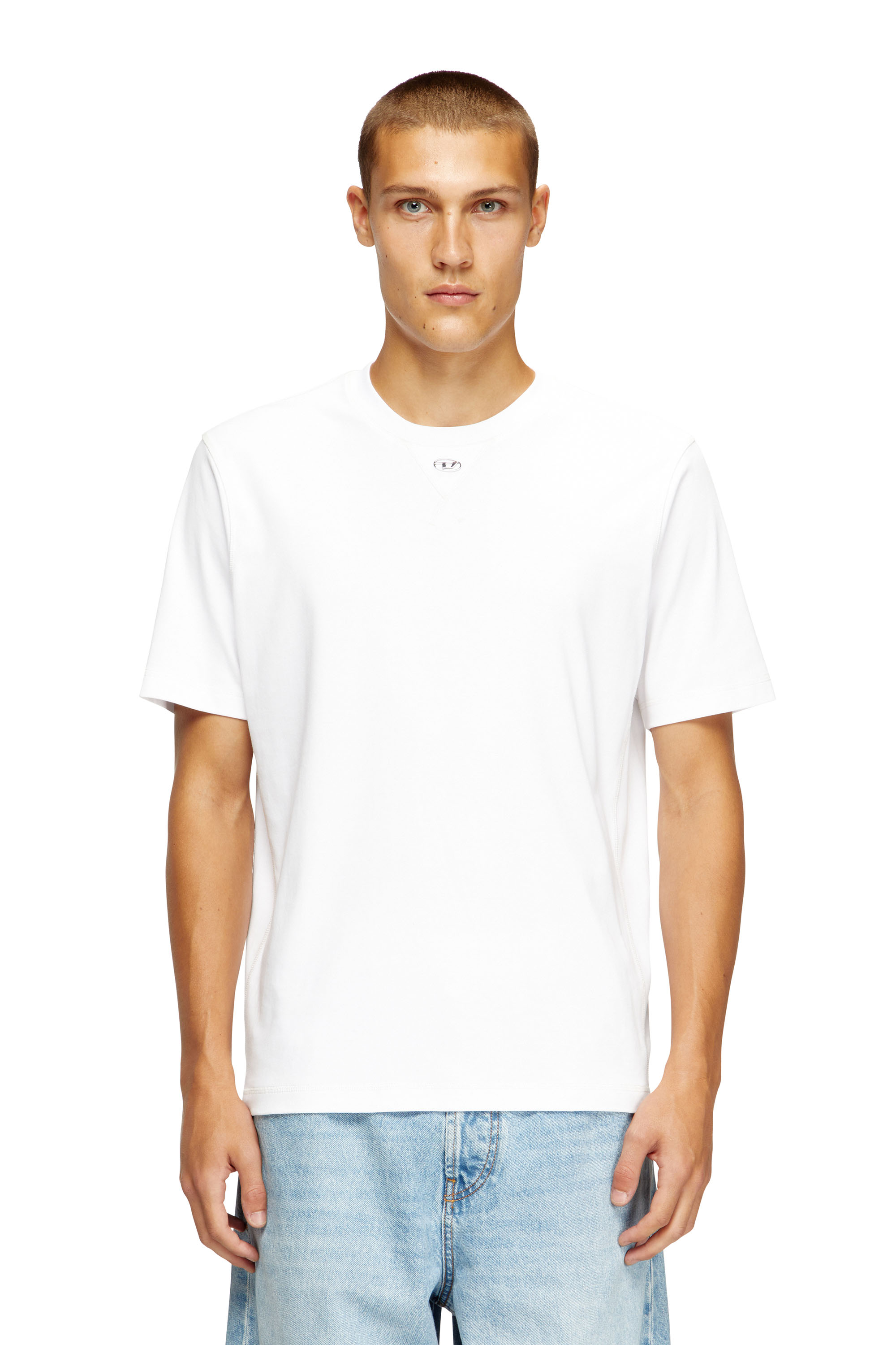 Diesel - T-MADJUST-TR, T-shirt régulière avec col rond et Oval D Homme in Blanc - 1