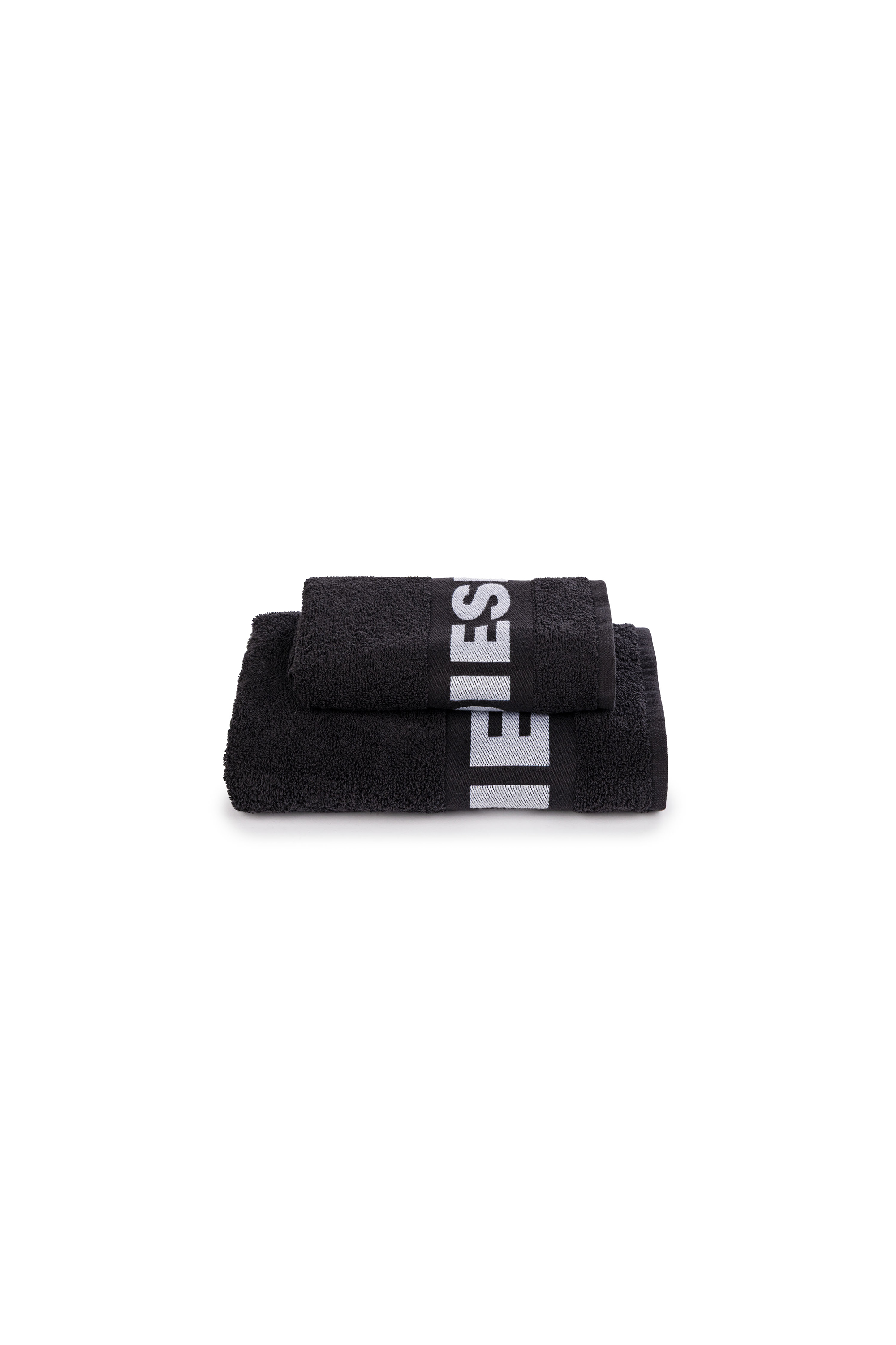 Diesel - 1015135 LOGO-COTTON TOWEL SET 1+1 BLACK, Lot de Serviettes en Éponge de Coton avec Logo Mixte in Noir - 1