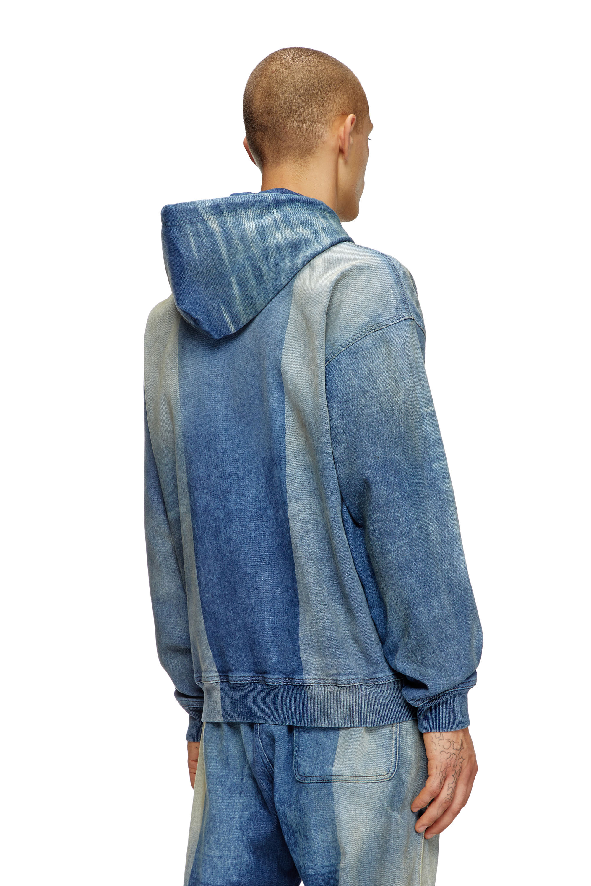 Diesel - D-UM-RIB-FSF TRACK, Unisex's Hoodie in Track Denim with solarised folds in Medium blue - 2