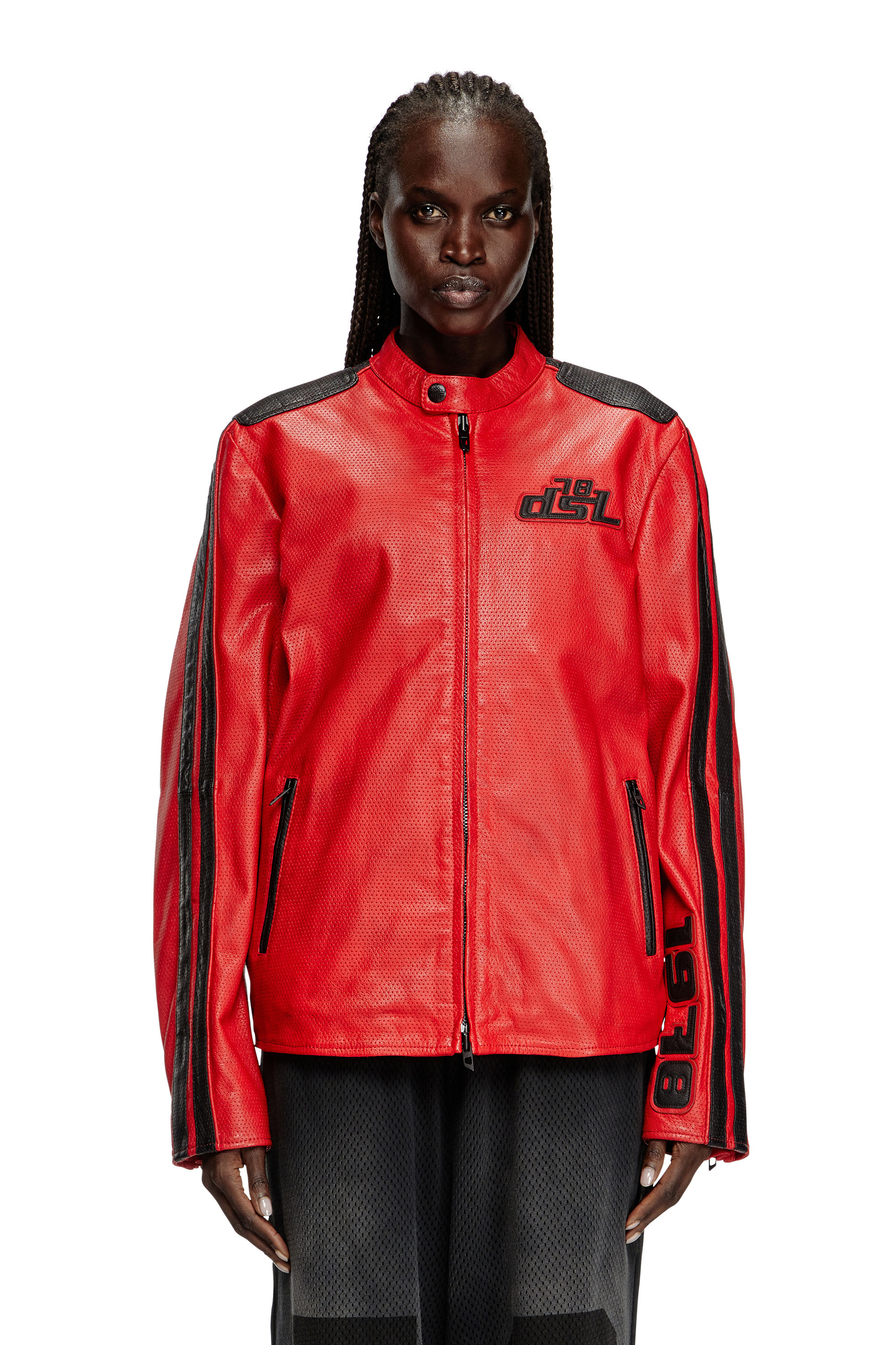 Diesel - L-POP, Veste de motard en cuir perforé Mixte in Rouge - 6