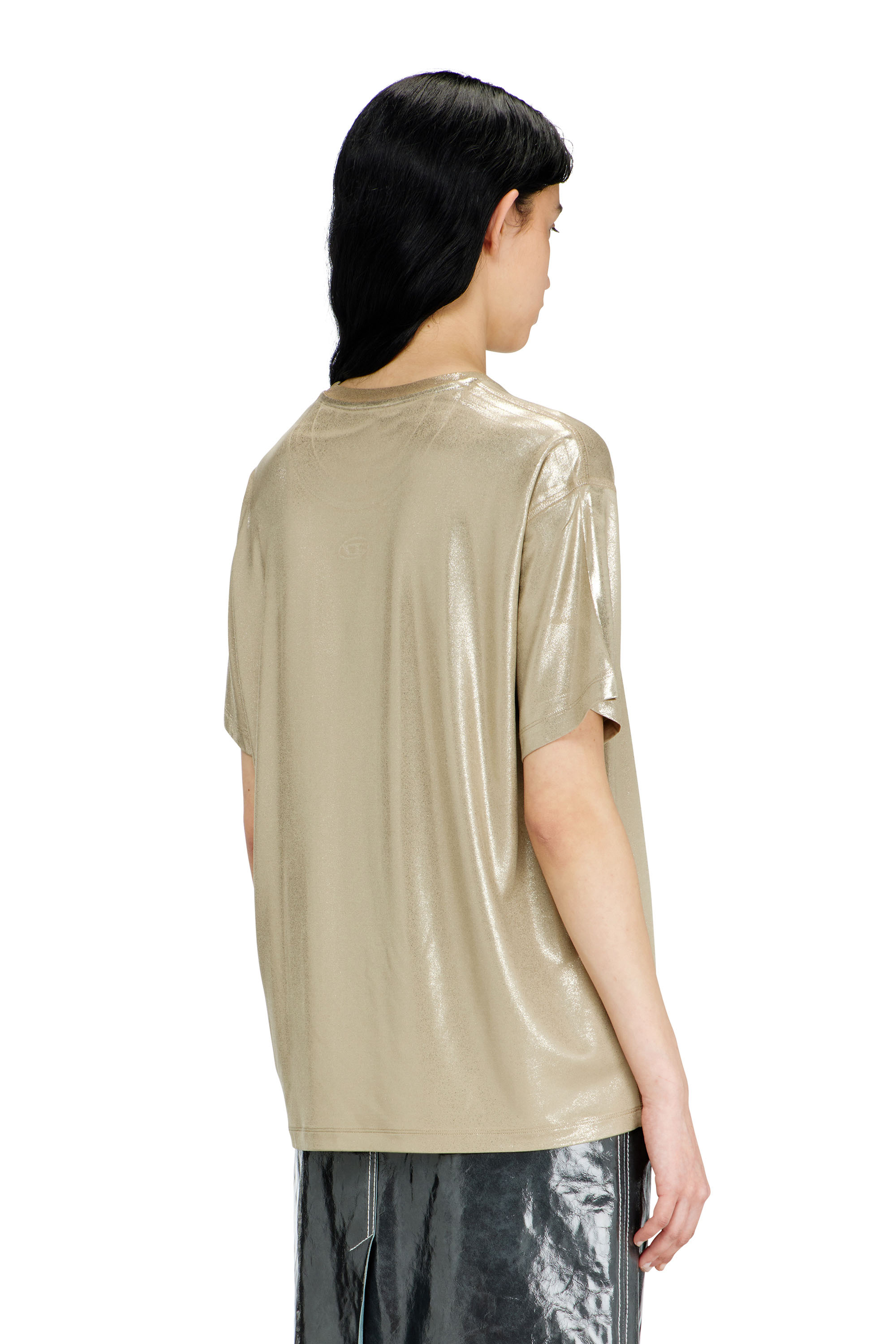 Diesel - T-NORMY-AA2, T-shirt en jersey &agrave; finition m&eacute;tallis&eacute;e Femme in Beige - 4