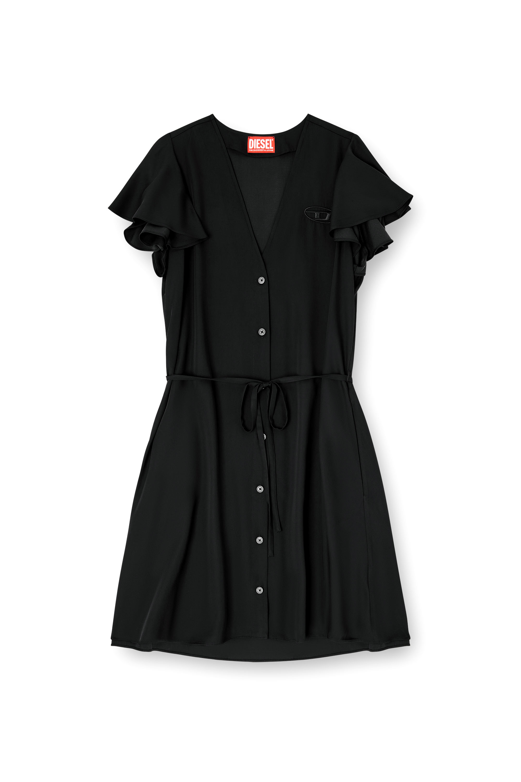 Diesel - D-AIKIRI, Robe en cupro avec col en V et boutons &agrave; l'avant Femme in Noir - 2