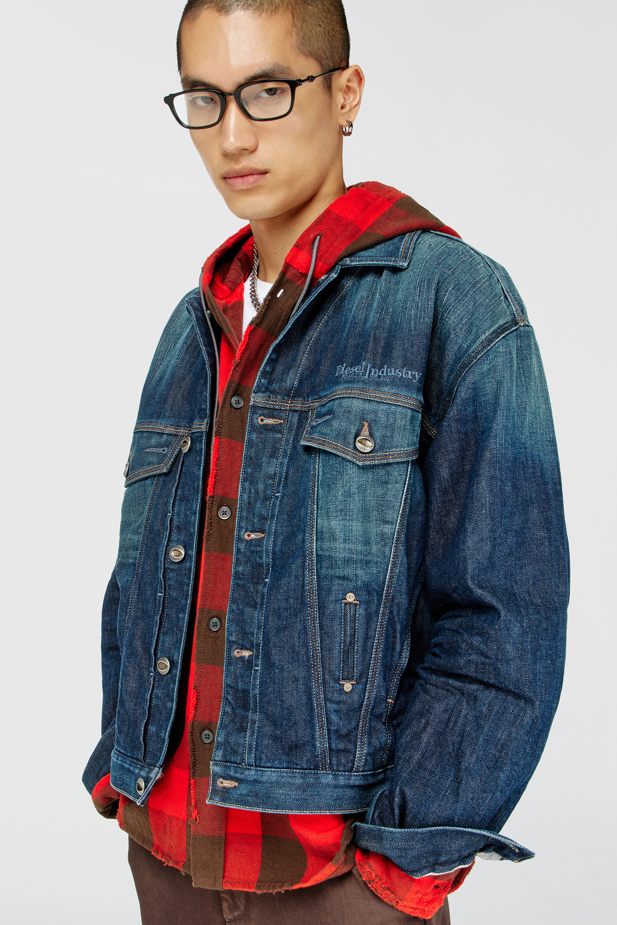 Diesel - S-DRUM-HOODY, Chemise &agrave; capuche effet us&eacute; en flanelle &agrave; carreaux Homme in Polychrome - 5