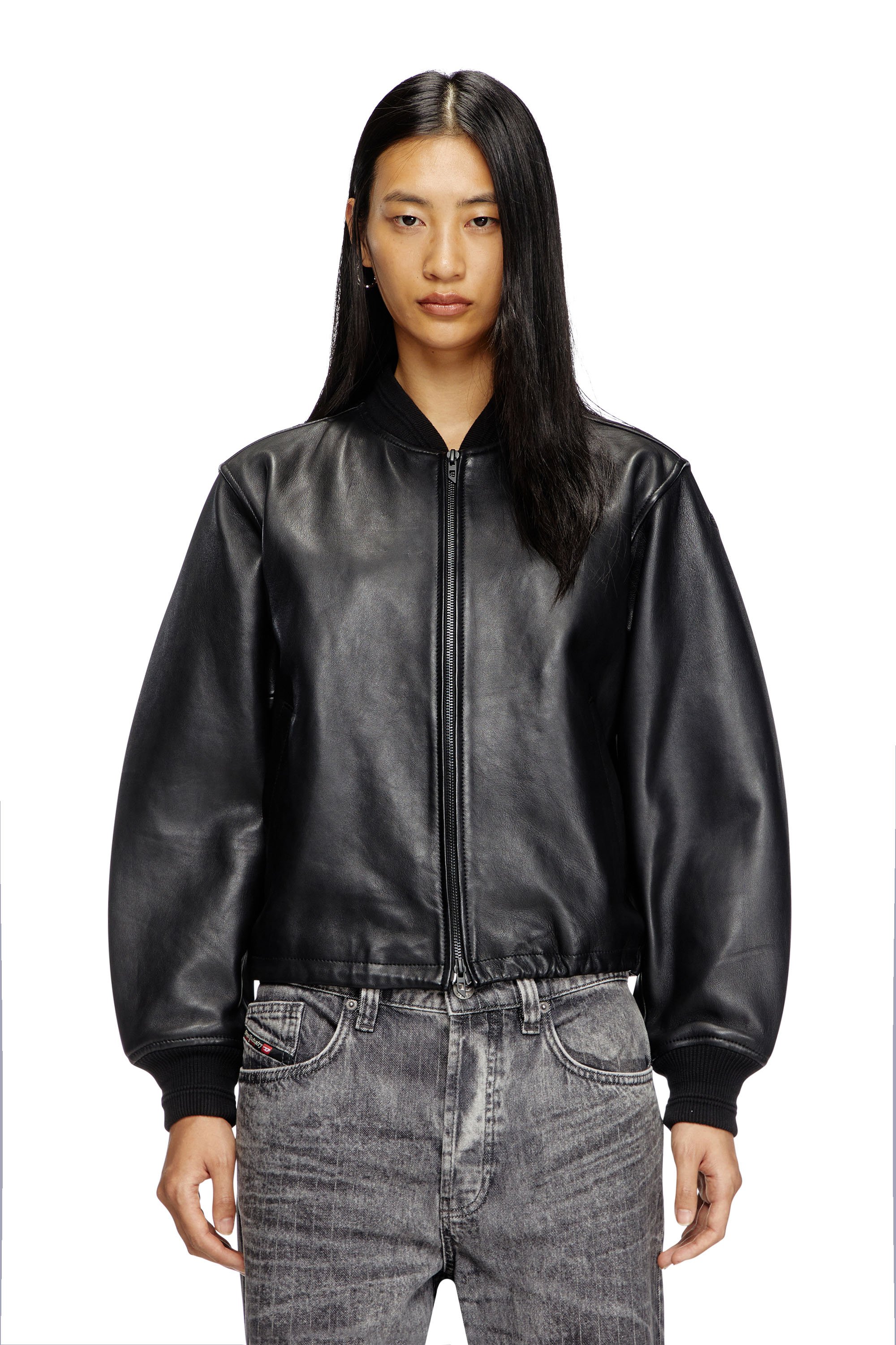 Diesel - L-ILYAN, Veste bomber en cuir Femme in Noir - 1