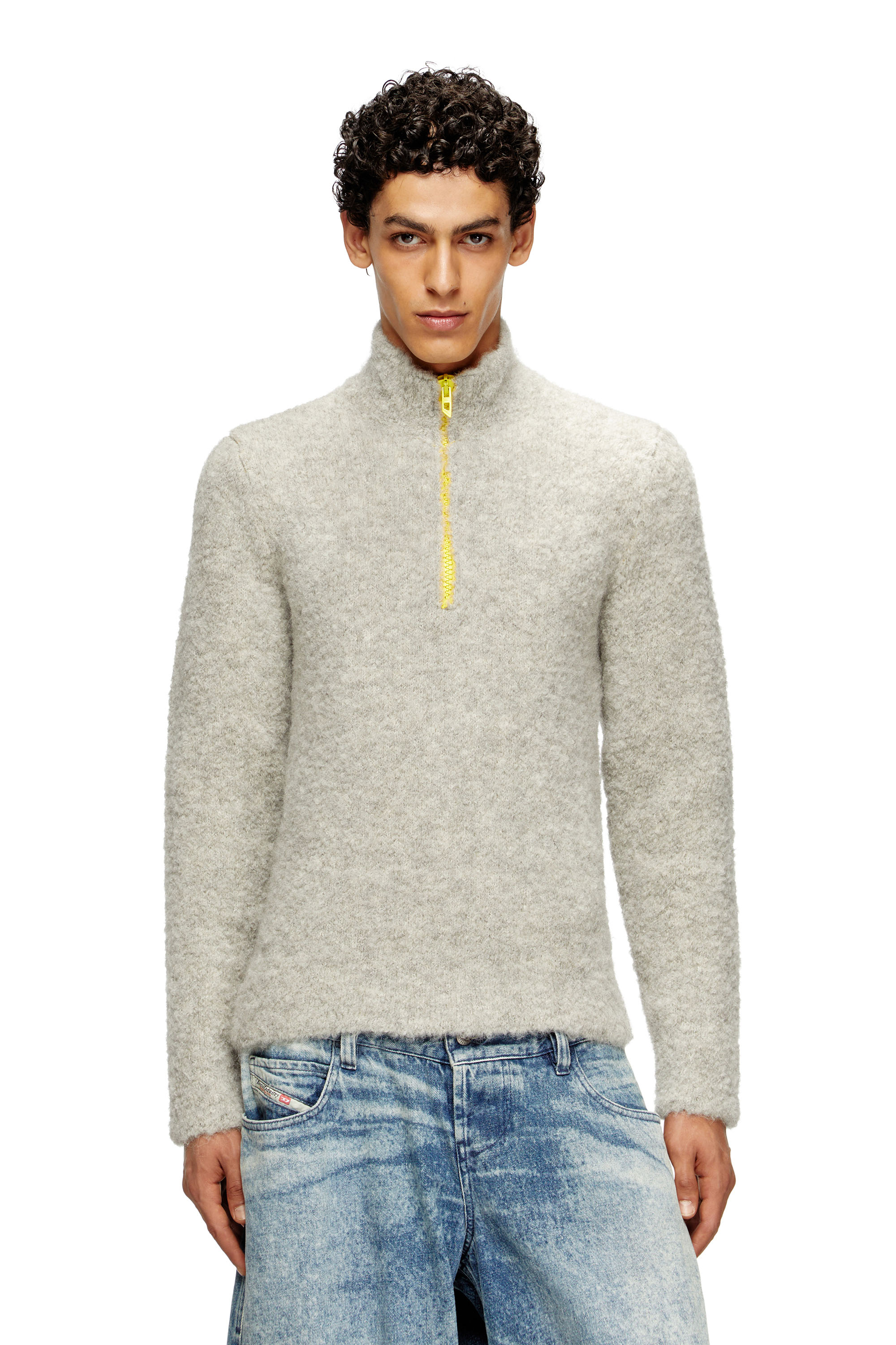 Diesel - K-ELLER, Pull demi-zippé avec intérieur contrasté Homme in Gris - 3