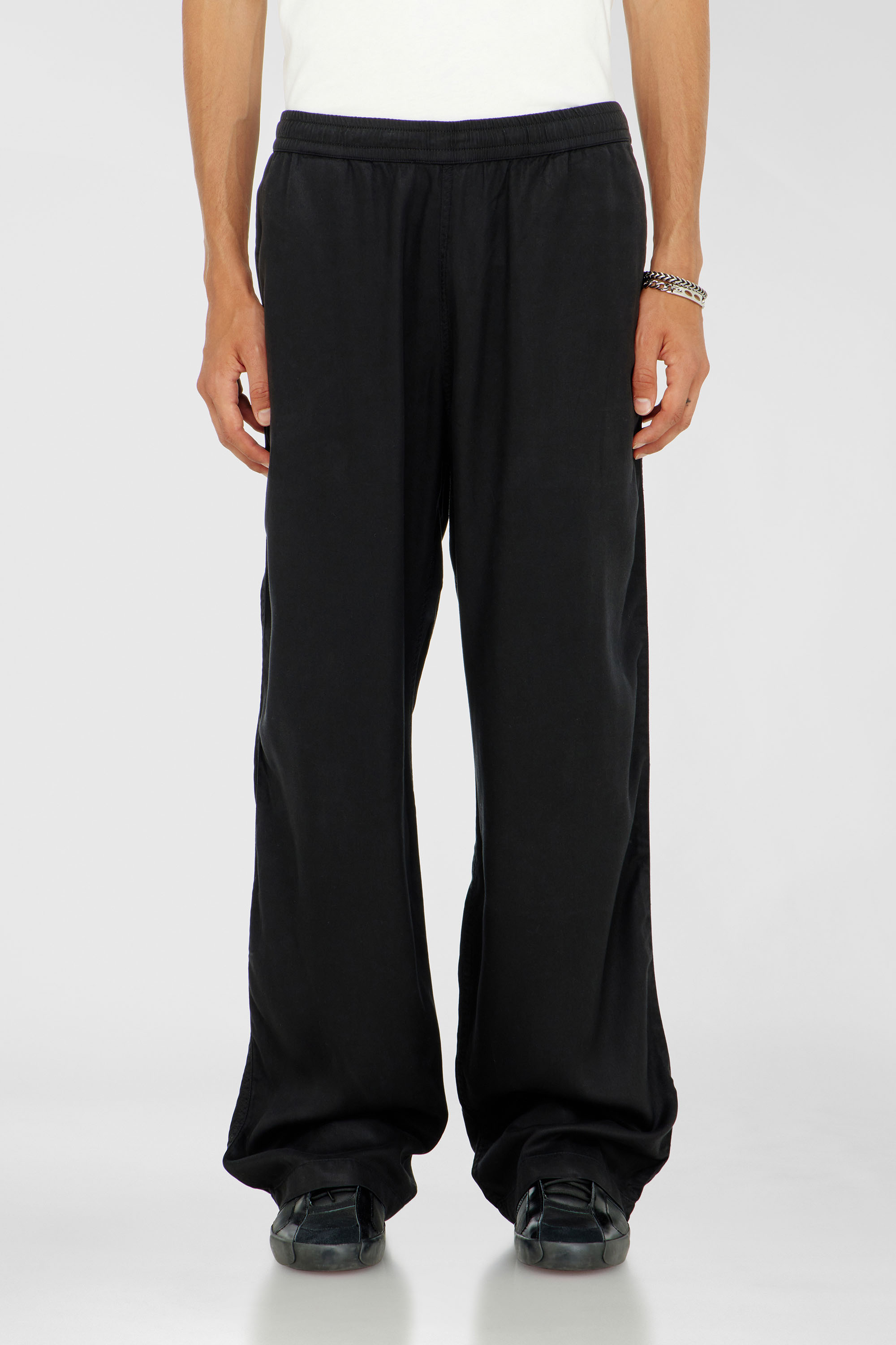 Diesel - P-DREYER-C, Man's Drawstring pants in faded twill in Black - 1