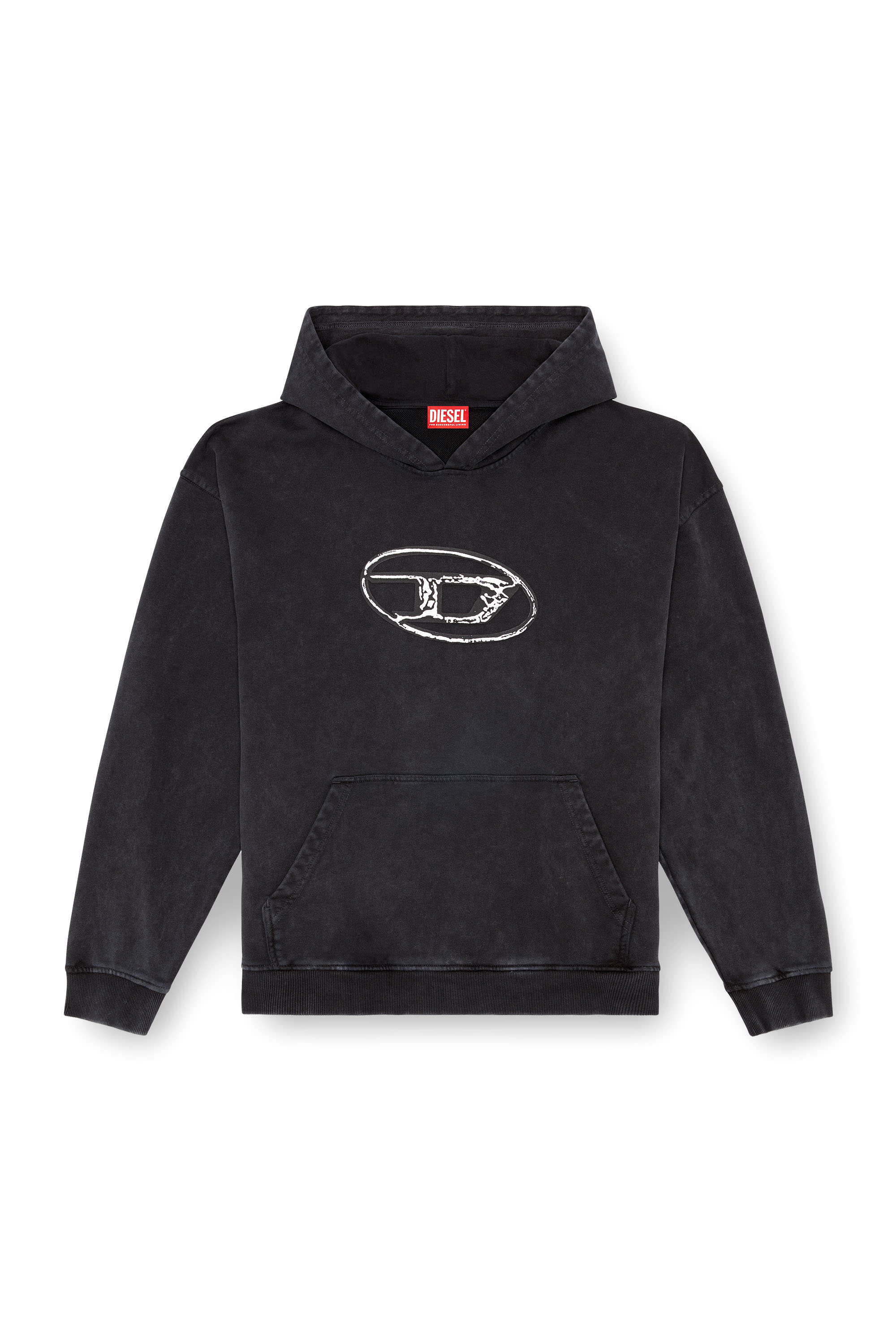 Diesel - S-BOXT-HOOD-Q7, Homme Sweat-shirt à capuche avec logo imprimé multicouche in Noir - Image 3