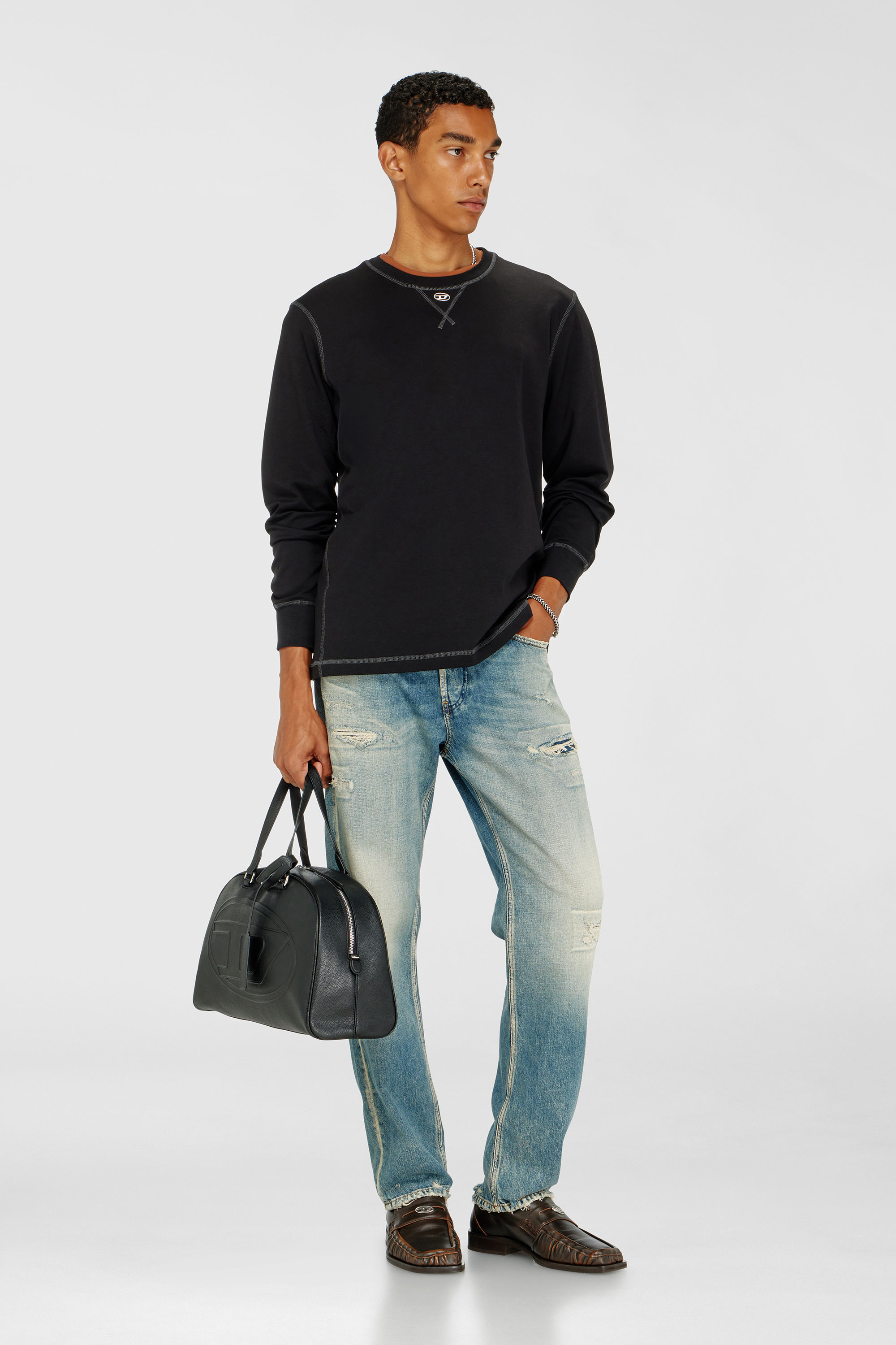 Cotton long-sleeve T-shirt with Oval D