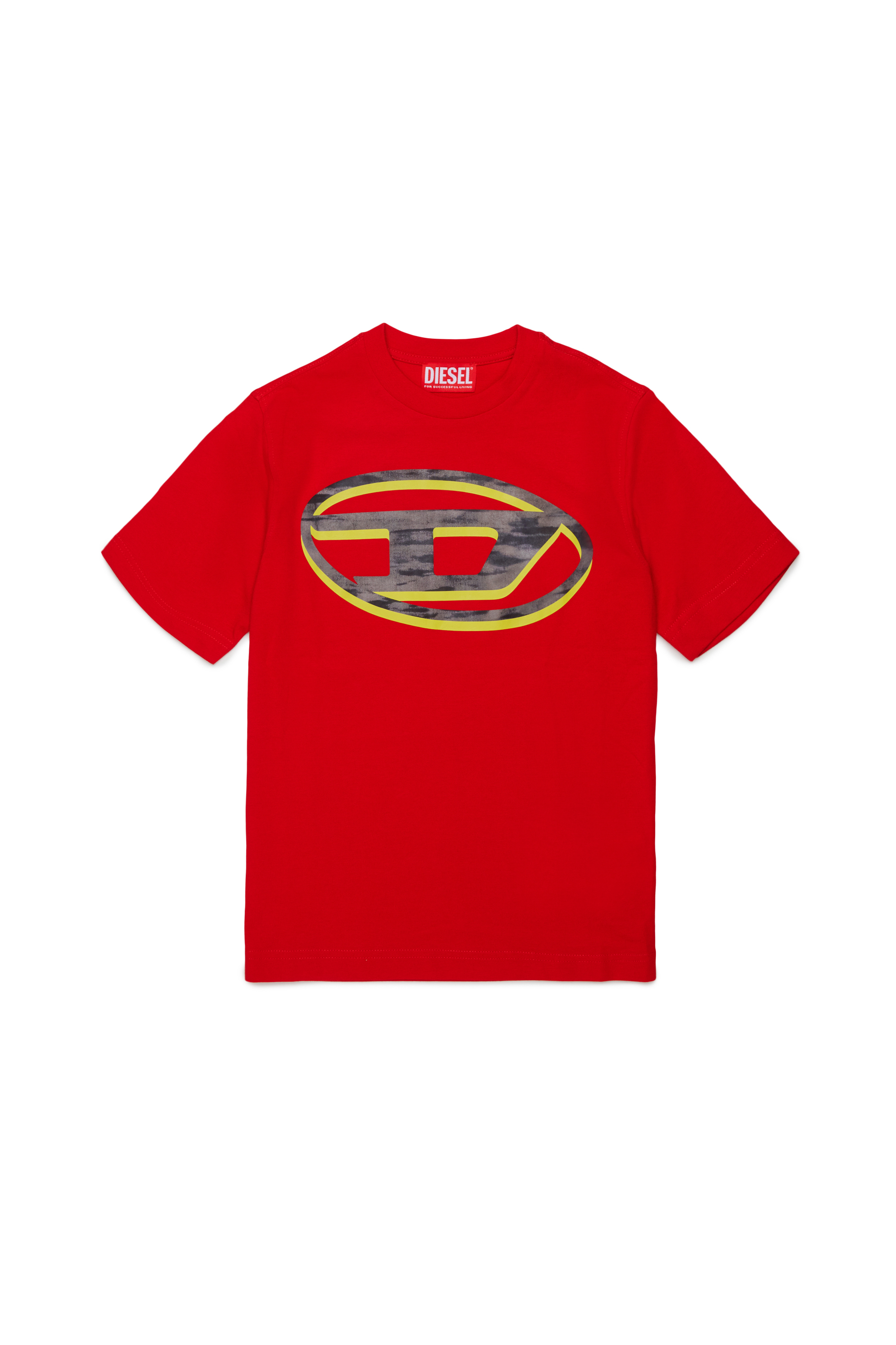 Diesel - TVEL OVER, T-shirt avec imprim&eacute; Oval D bicolore Homme in Rouge - 1