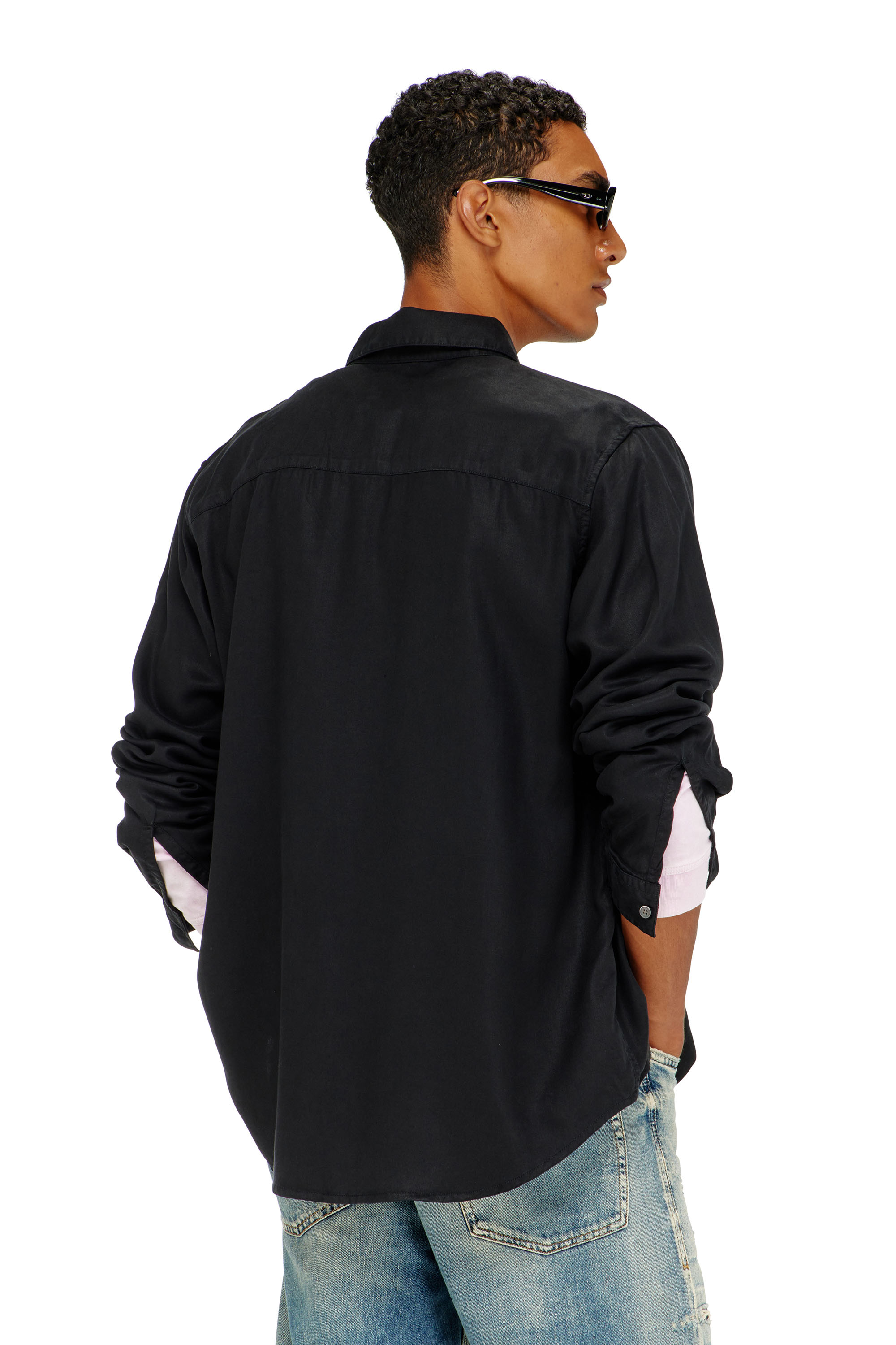 Diesel - S-SIMPLY-C, Chemise fluide avec broderie logo Homme in Noir - 4
