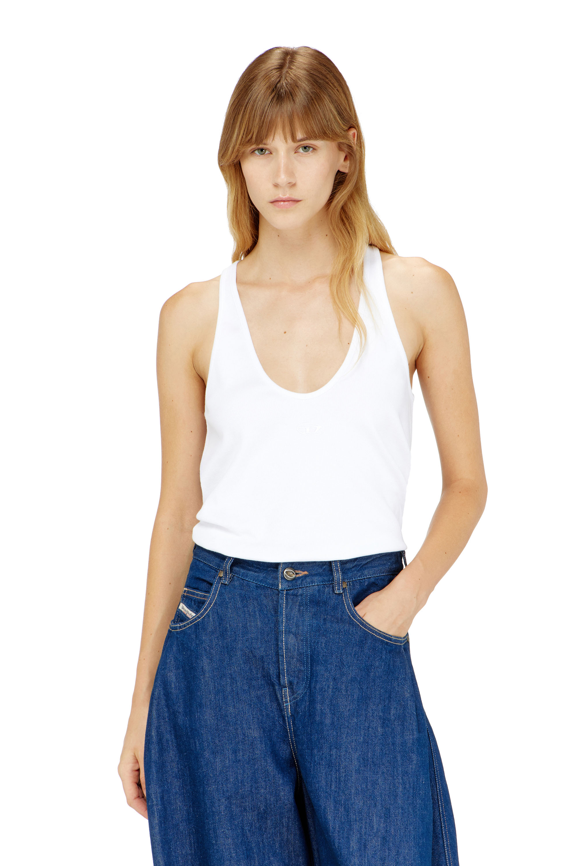 Diesel - T-IPSYA-LKDS, D&eacute;bardeur c&ocirc;tel&eacute; avec Oval D Femme in Blanc - 3