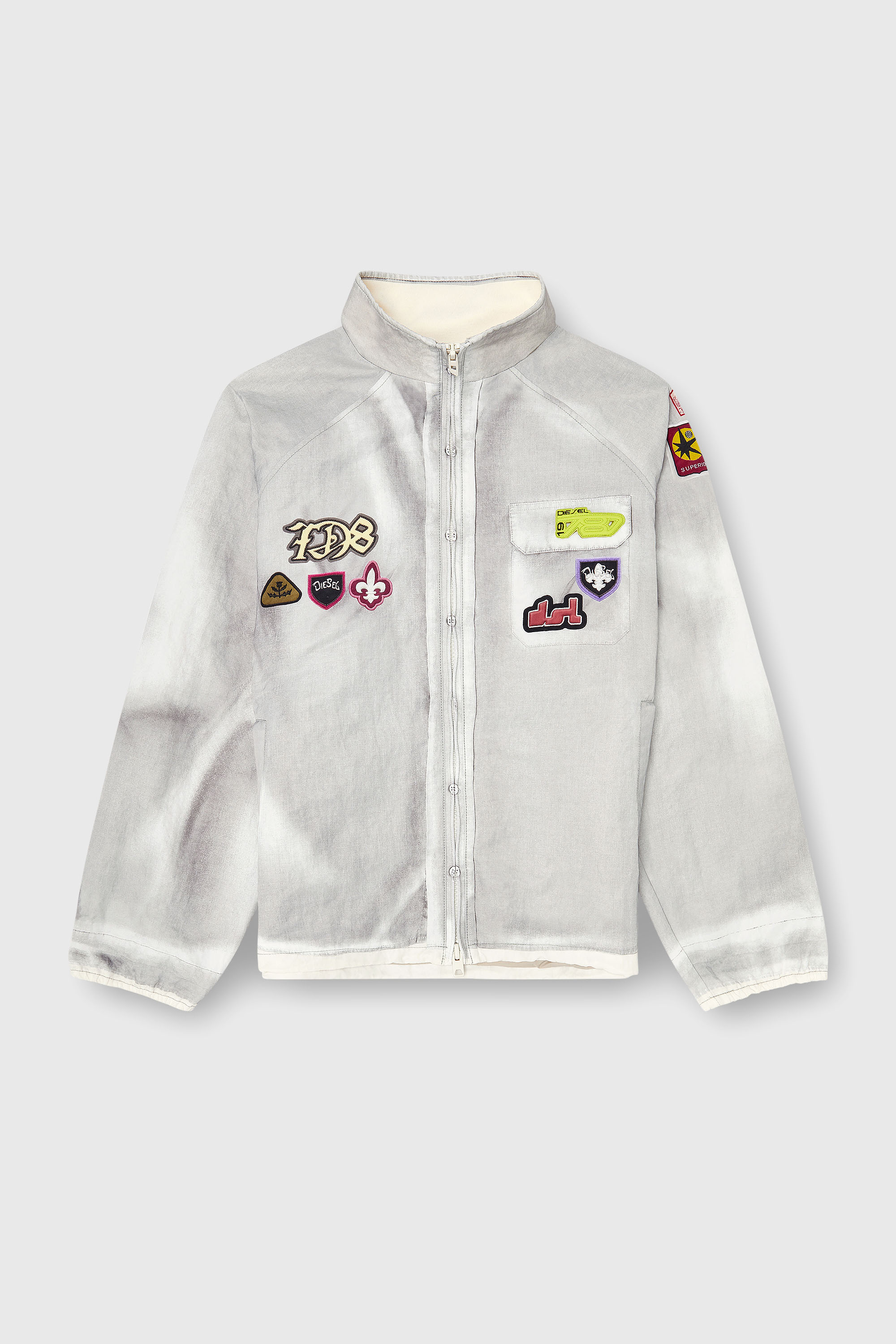 Diesel - J-PATCH, Man's Windbreaker with trompe l&rsquo;oeil patches in Light Grey - 2