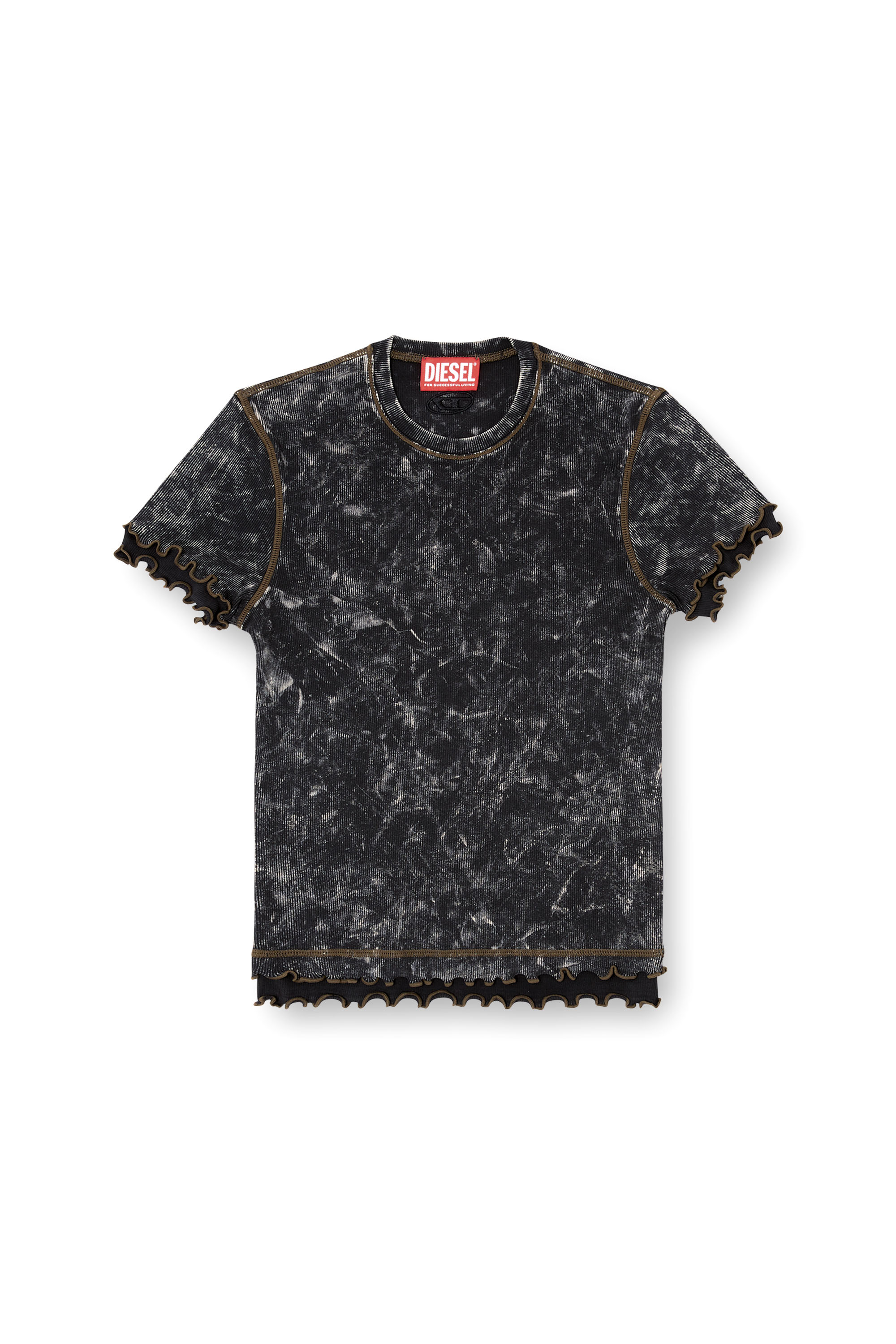 Diesel - T-FLU, T-shirt marbré avec bordures à volants Femme in Noir - 3