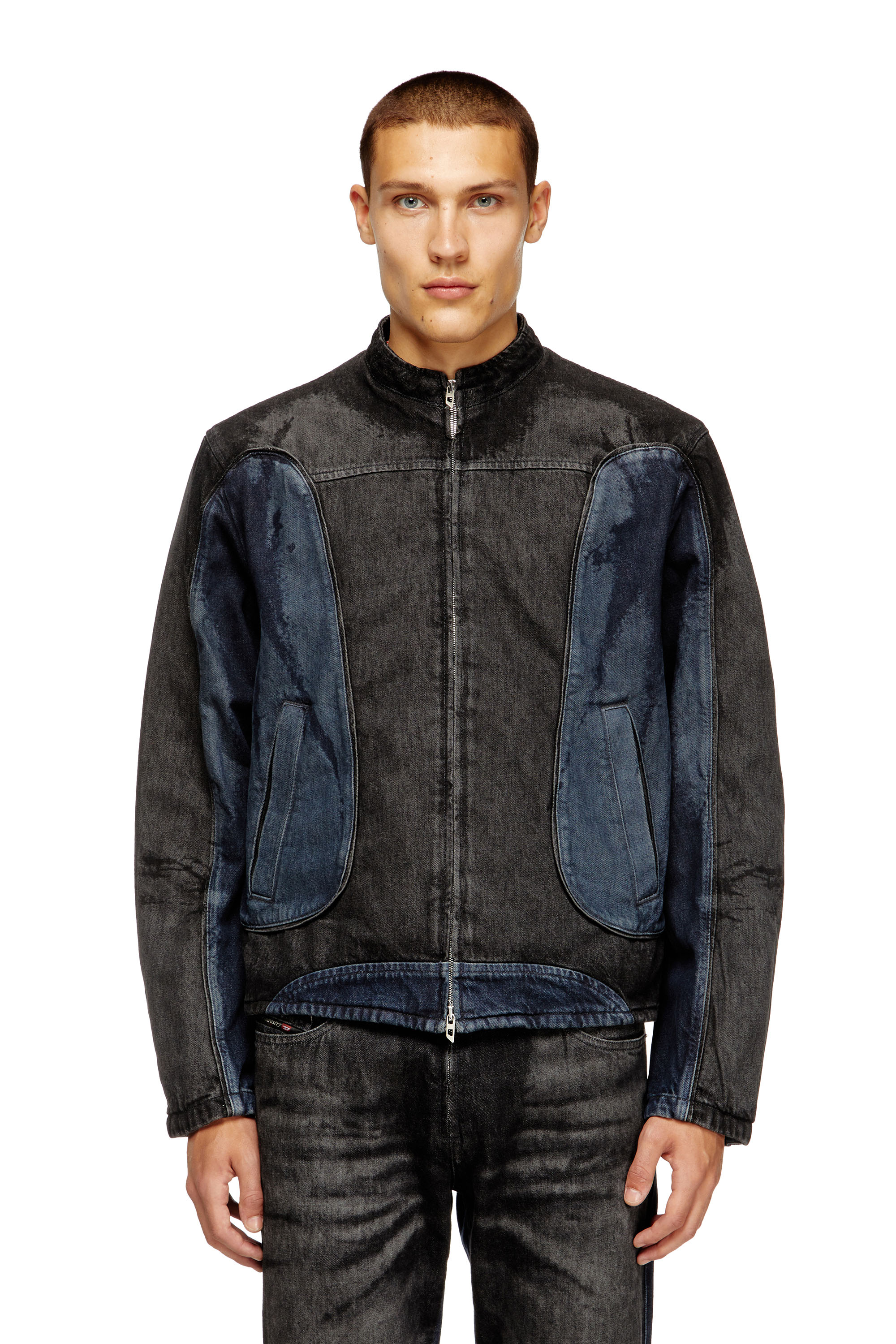 Diesel - D-BLENK-S, Veste style motard en denim bicolore Homme in Polychrome - 1