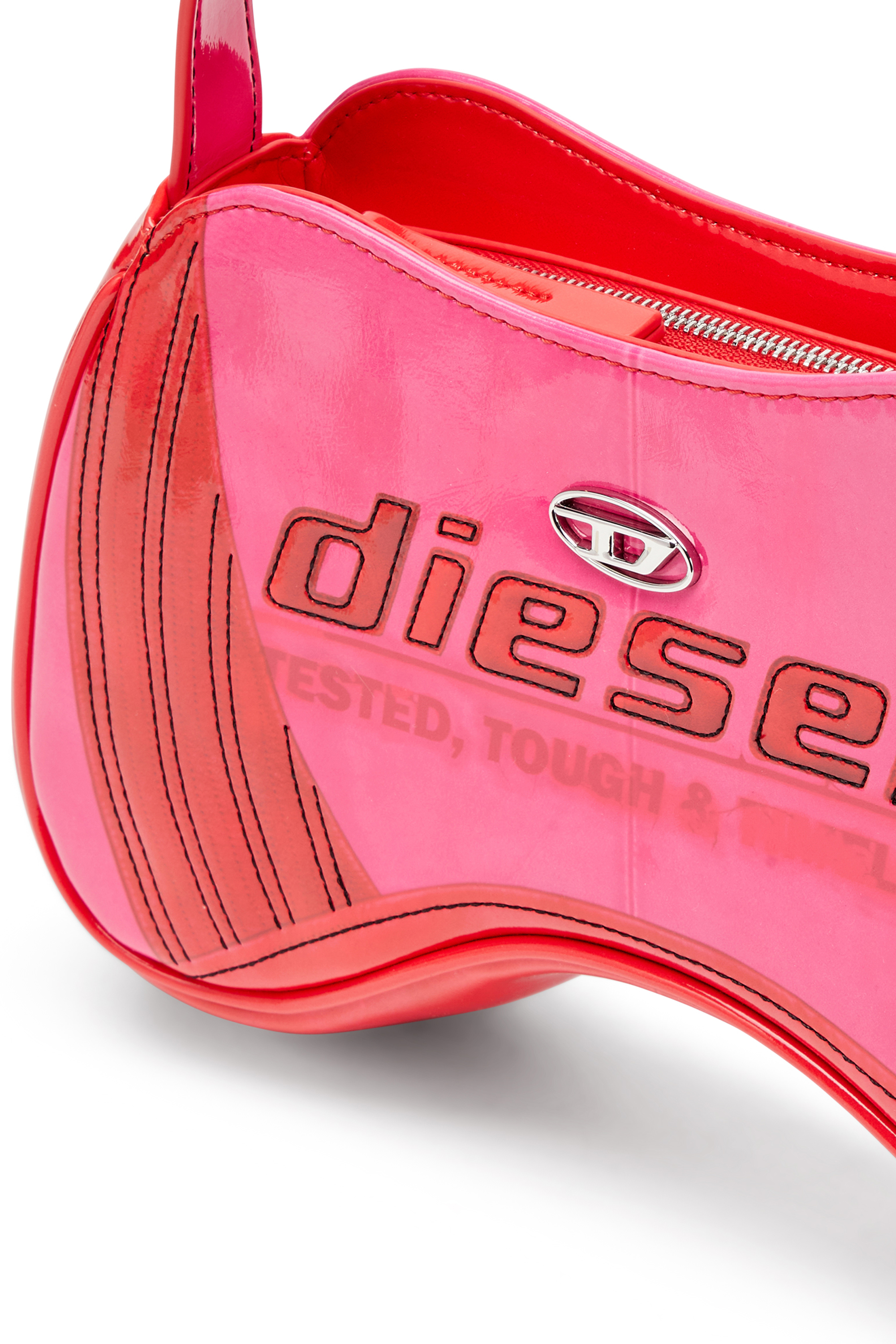 Diesel - PLAY SHOULDER, Sac à bandoulière brillant avec détails de motard Femme in Rose - 5