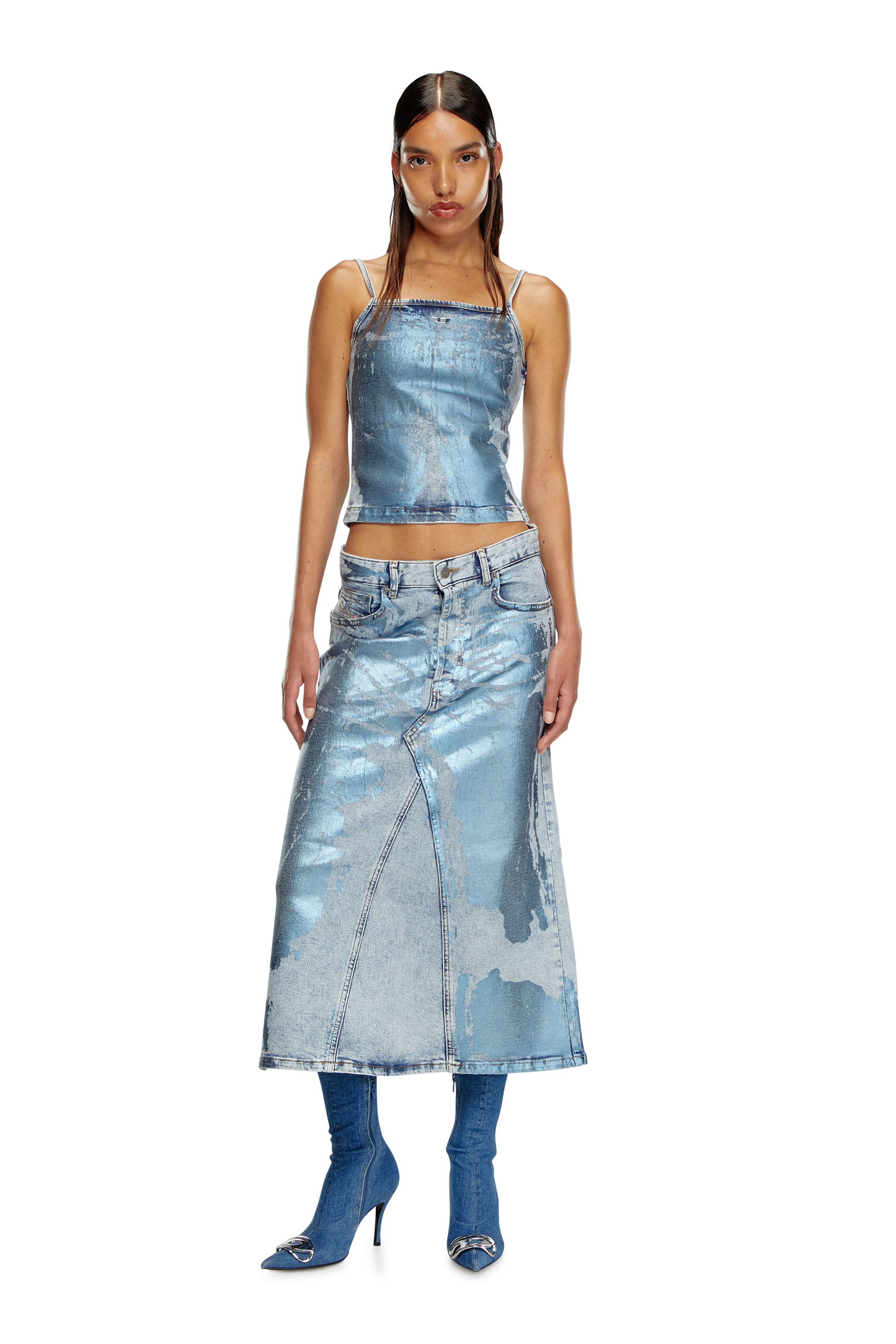 Diesel - DE-ILA-S, Top &agrave; bretelles en denim aux couleurs pop Femme in Bleu - 1