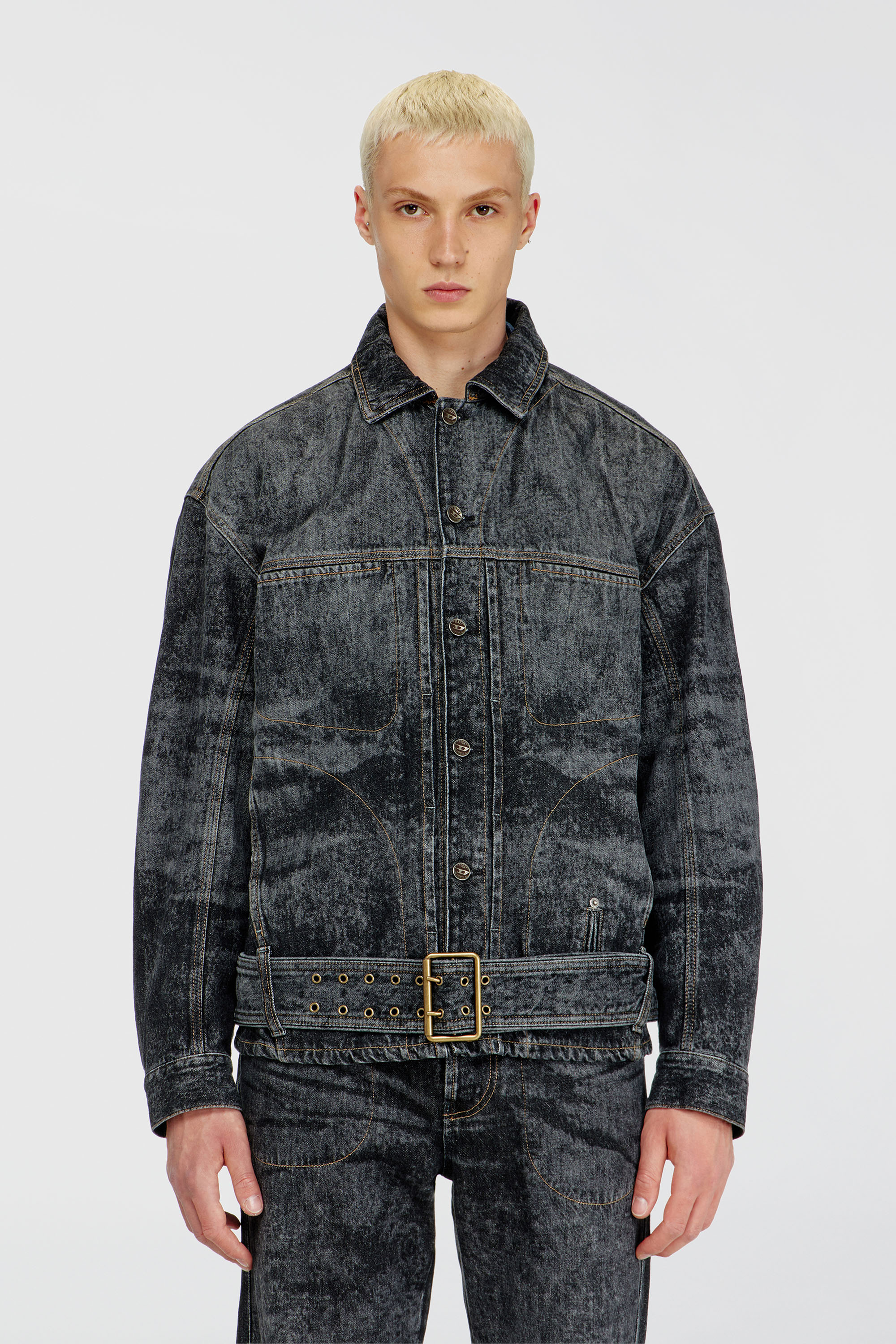 Diesel - D-VALERO-S, Man's Biker-inspired denim jacket in Dark grey - 1
