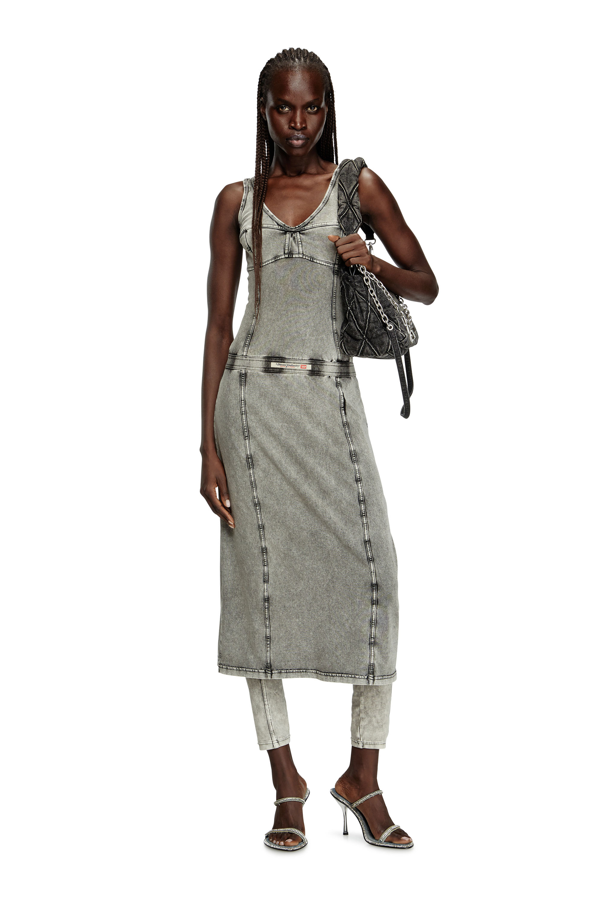 Diesel - D-INNY, Robe midi sans manches à effet denim Femme in Gris - 1