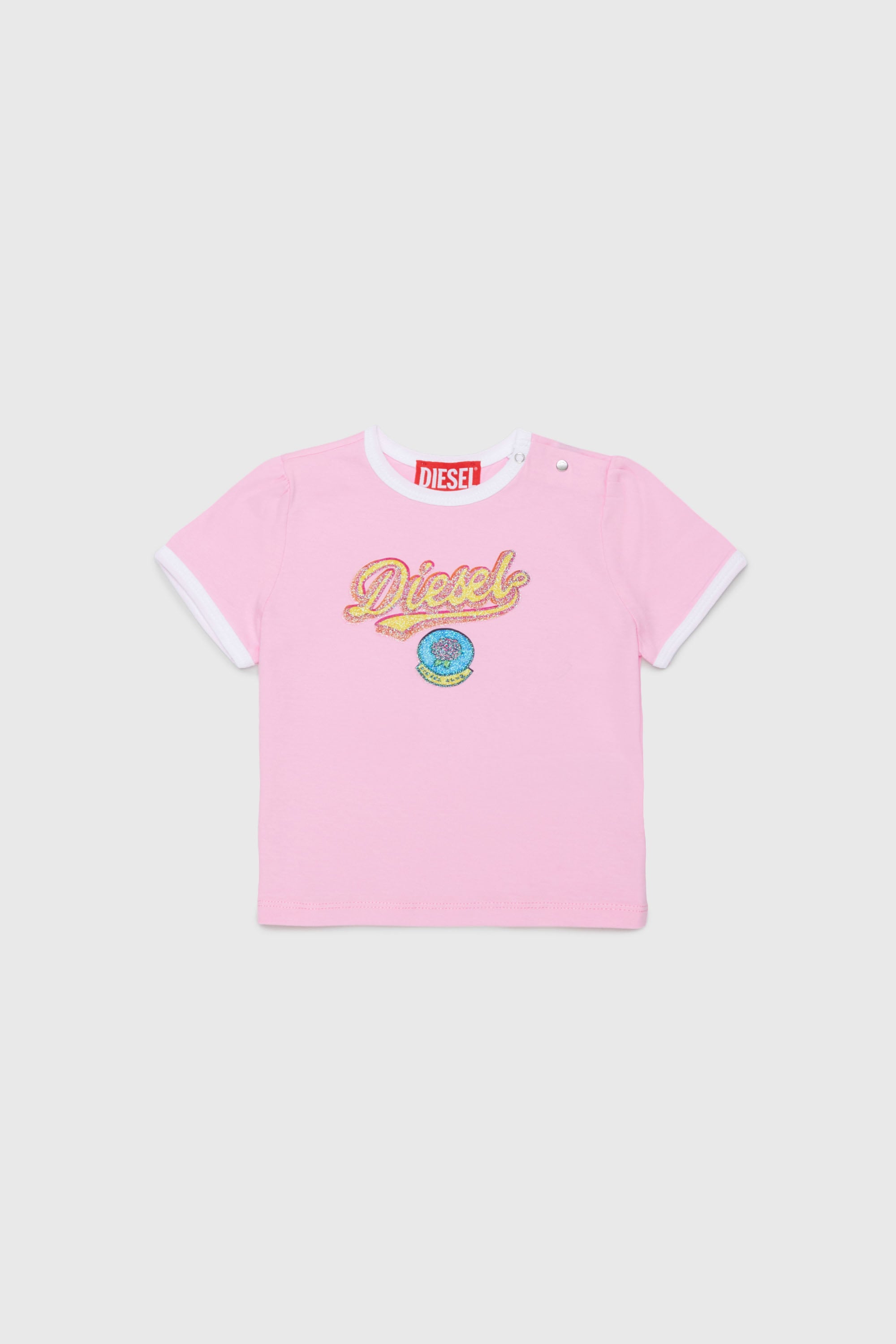 Diesel - TEPAB, T-shirt en coton avec logo effet paillet&eacute; Femme in Rose - 1