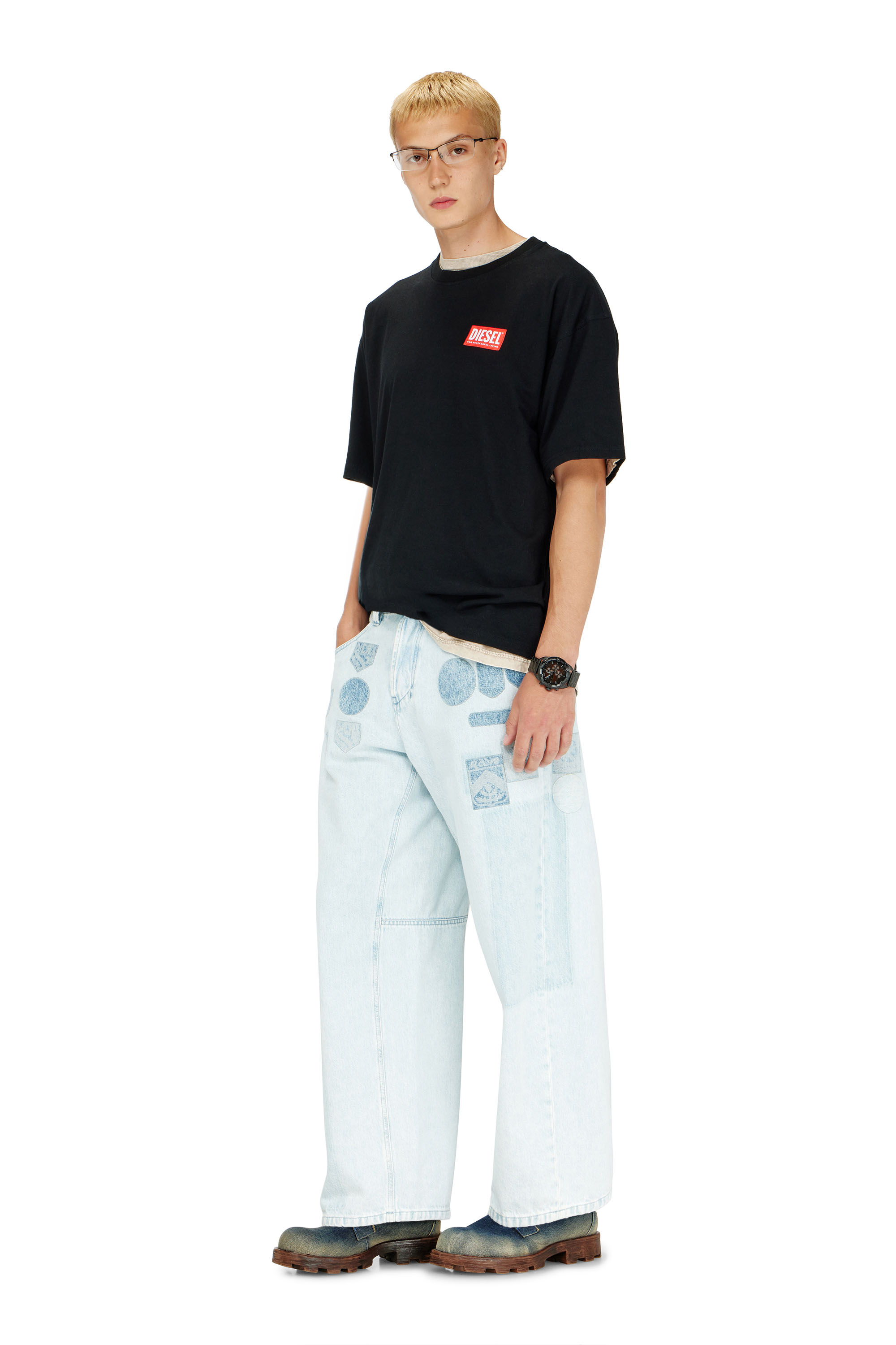 Diesel - T-BOXT-LAB, T-shirt avec empi&egrave;cement &agrave; logo en jacquard Homme in Noir - 1