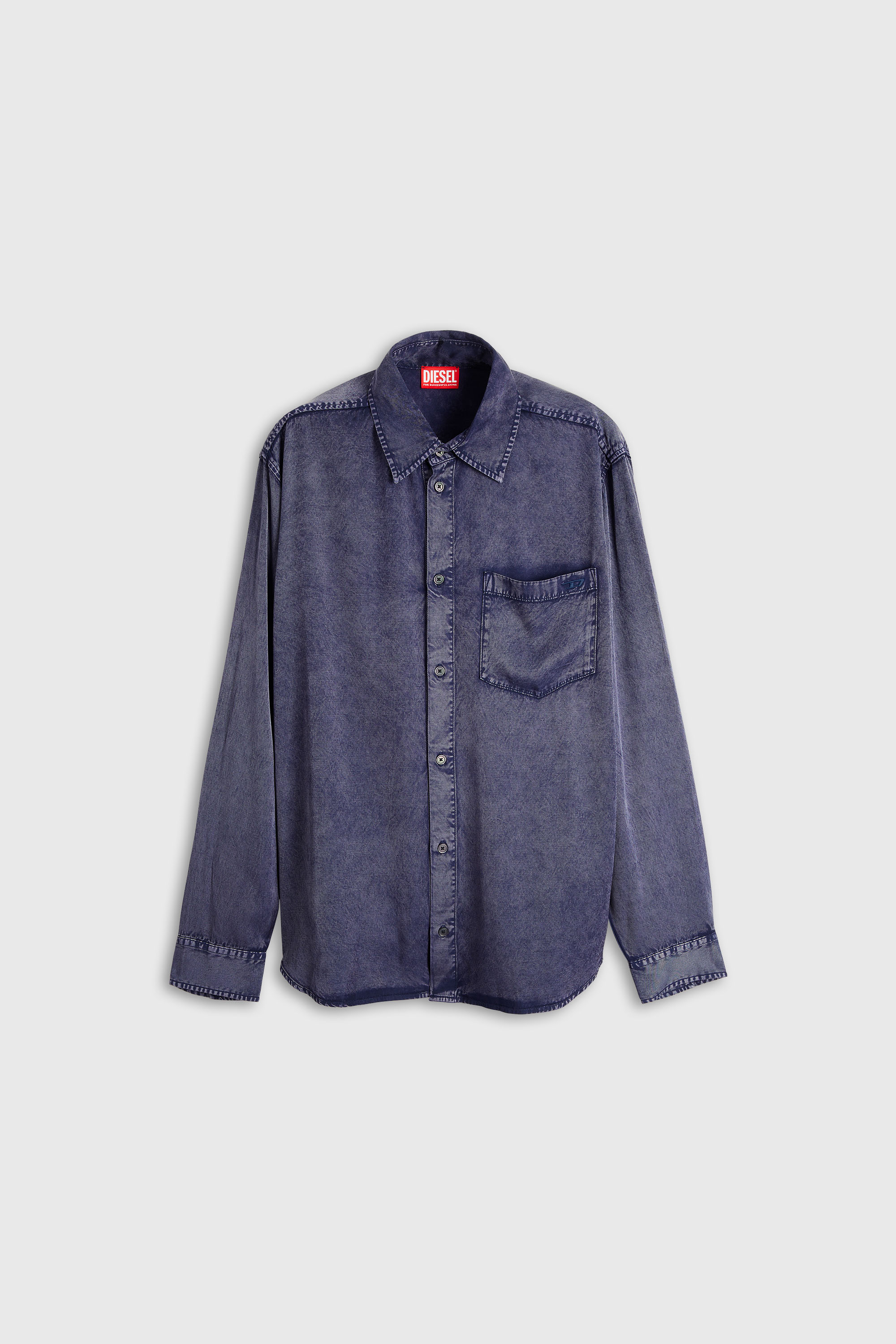 Diesel - S-SIMPLY-NIBC, Chemise fluide en viscose effet denim Homme in Bleu - 2