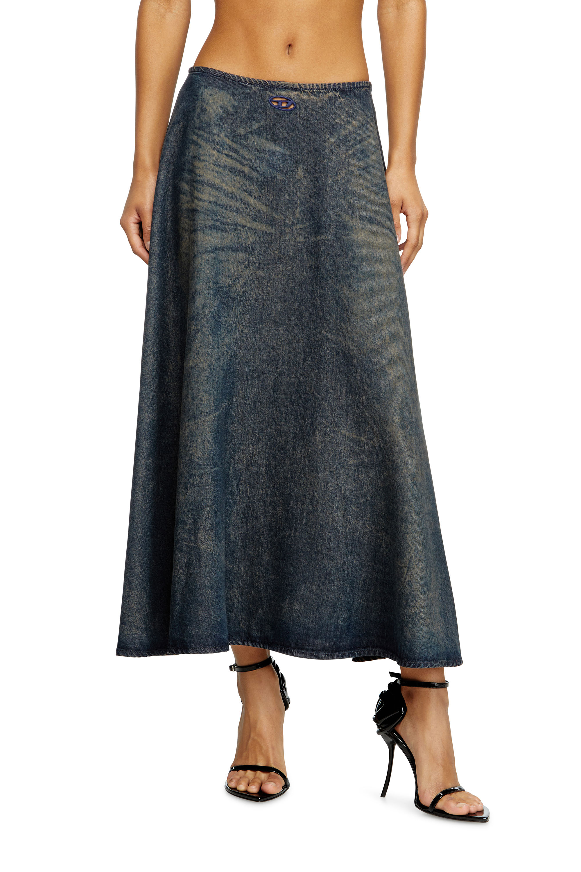 Diesel - DE-ANNIE-S, Woman's Full skirt in fluid dirt-effect denim in null - 1