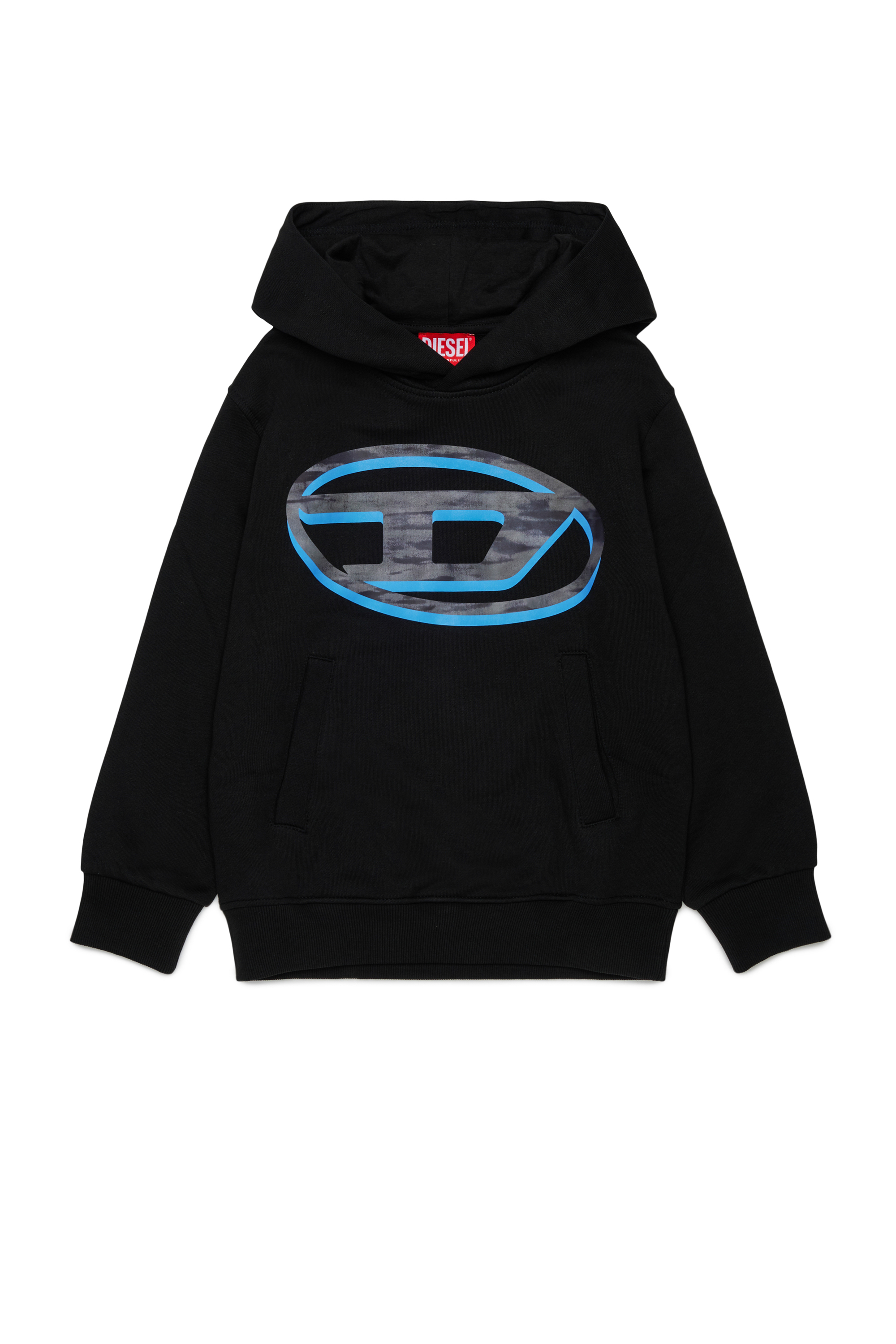 Diesel - SVELLYHOOD OVER, Sweat &agrave; capuche avec imprim&eacute; Oval D bicolore Homme in Noir - 1
