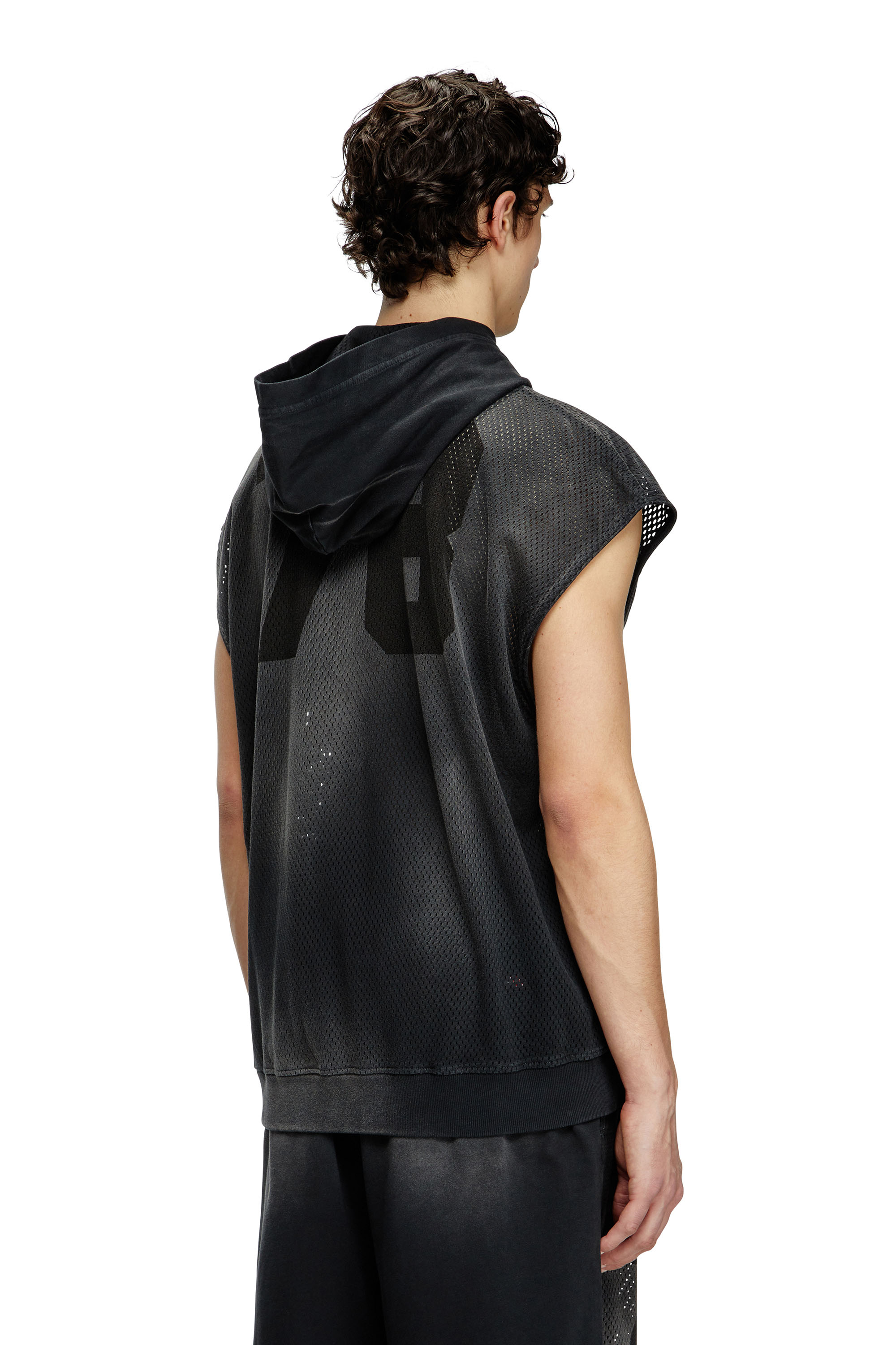 Diesel - S-BOXT-SL-MESH, Sweat-shirt à capuche sans manches en mesh et jersey Homme in Noir - 4