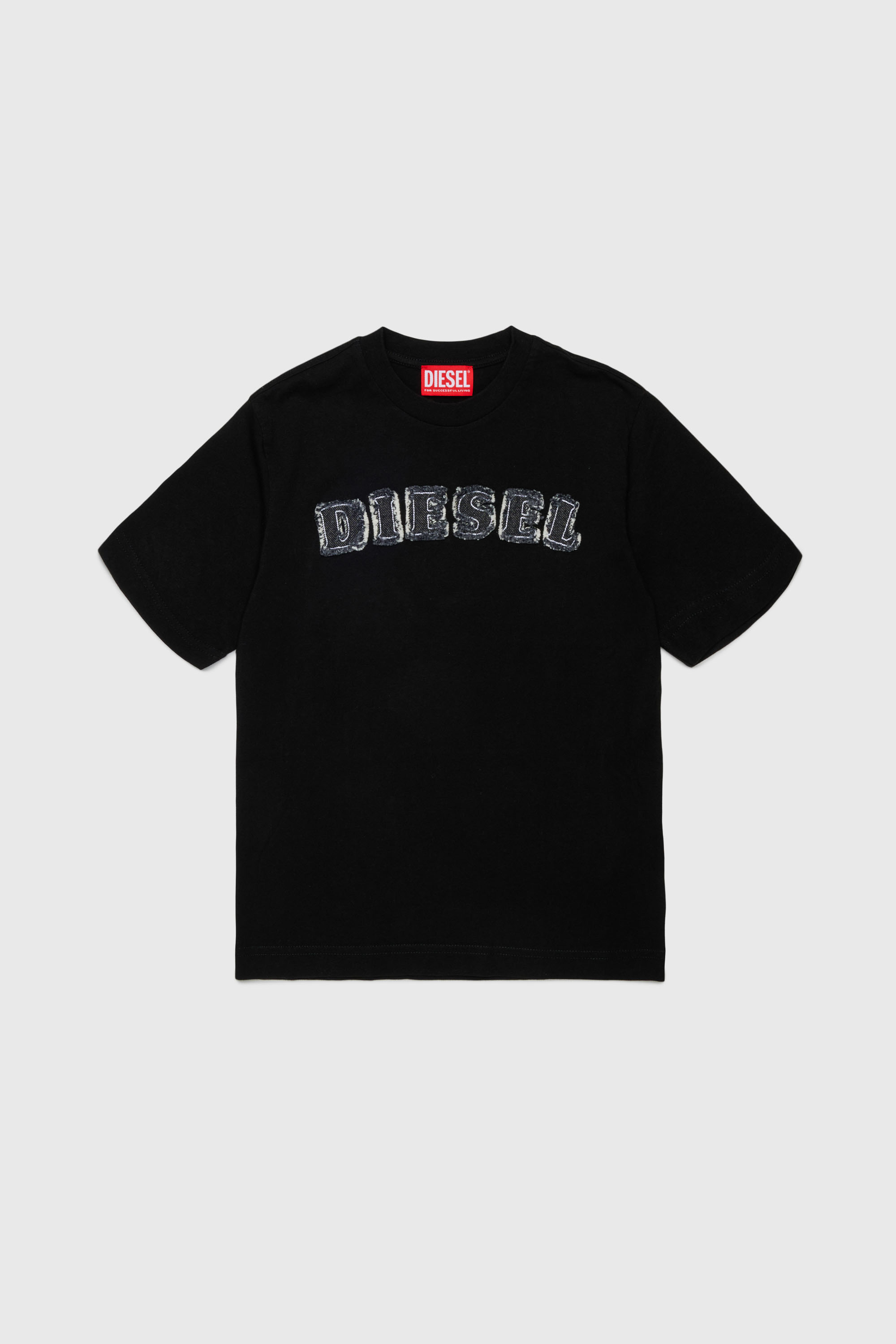Diesel - TJEANS OVER, T-shirt en coton avec logo effet effiloch&eacute; Homme in Noir - 1