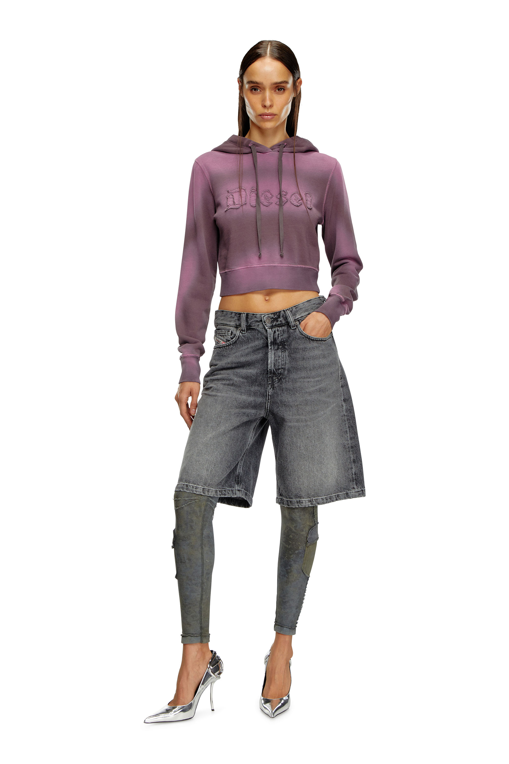 Diesel - F-SLIMMY-HOOD-P1, Femme Sweat-shirt à capuche surteint avec logo effiloché in Violet - Image 2