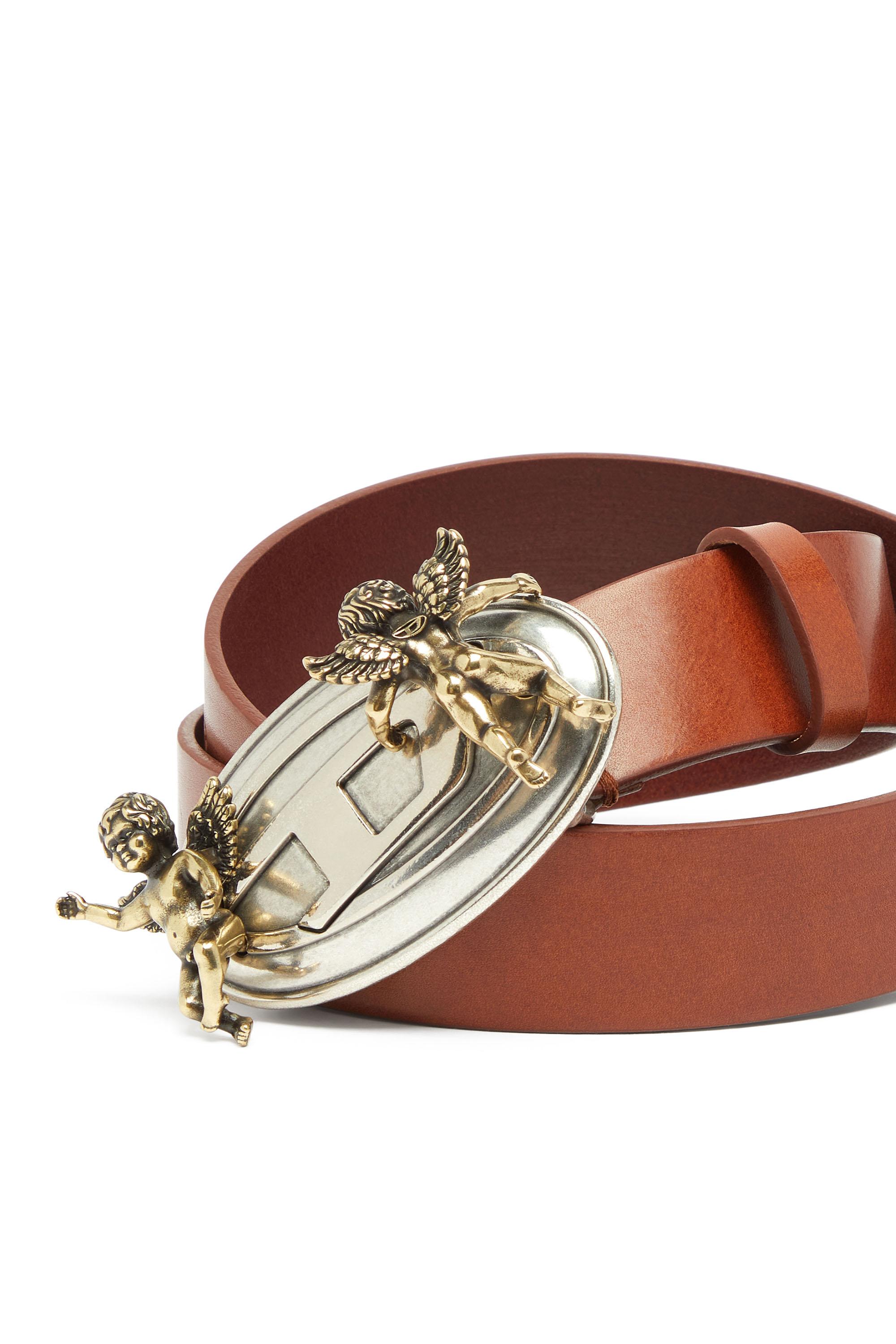 Diesel - B-OVAL ANGELS 35, Woman's 3.5cm leather belt with cherub Oval D buckle in Brown - 3