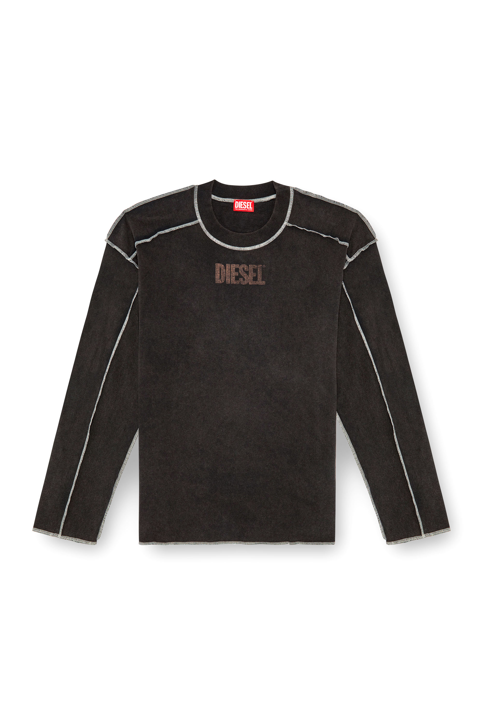 Diesel - T-CRAOR-LS, T-shirt à manches longues avec effet « inside-out » Homme in Gris - 3