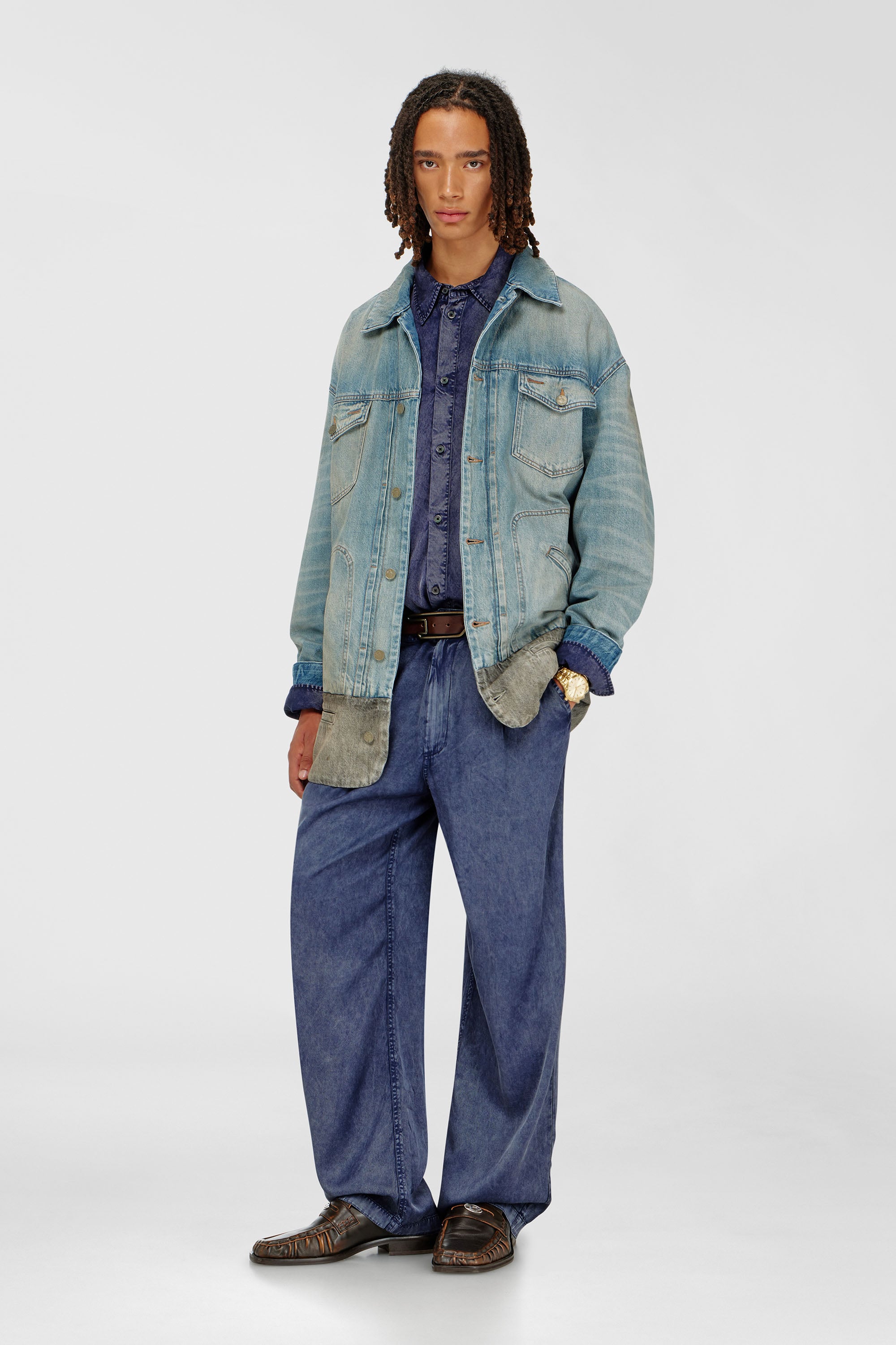 Diesel - P-FAUST-NIBC, Pantalon wide-leg en viscose effet denim Homme in Bleu - 1