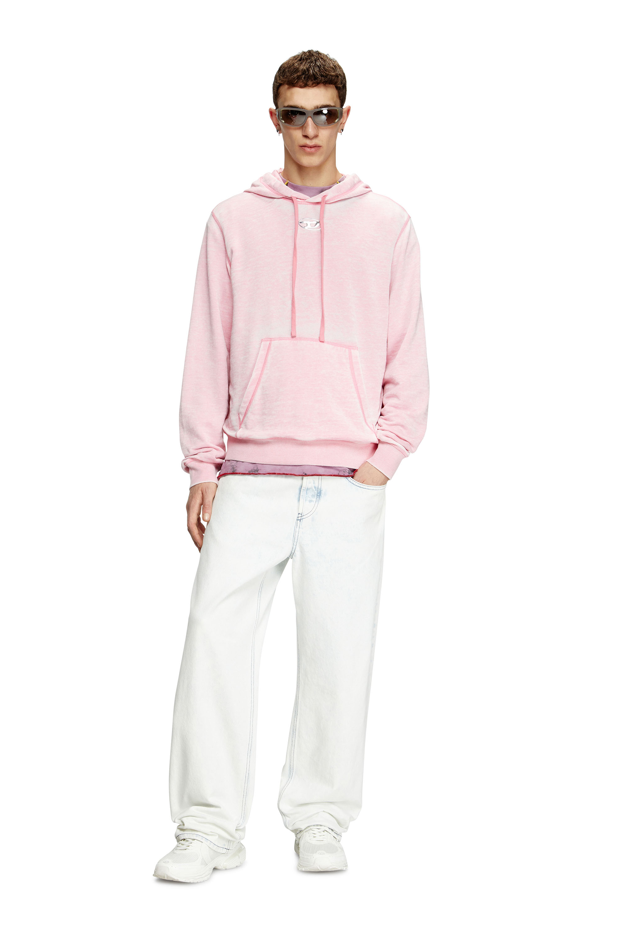 Diesel - S-GINN-HOOD-PAK, Sweat-shirt à capuche burnout avec logo aspect métal Homme in Rose - 1