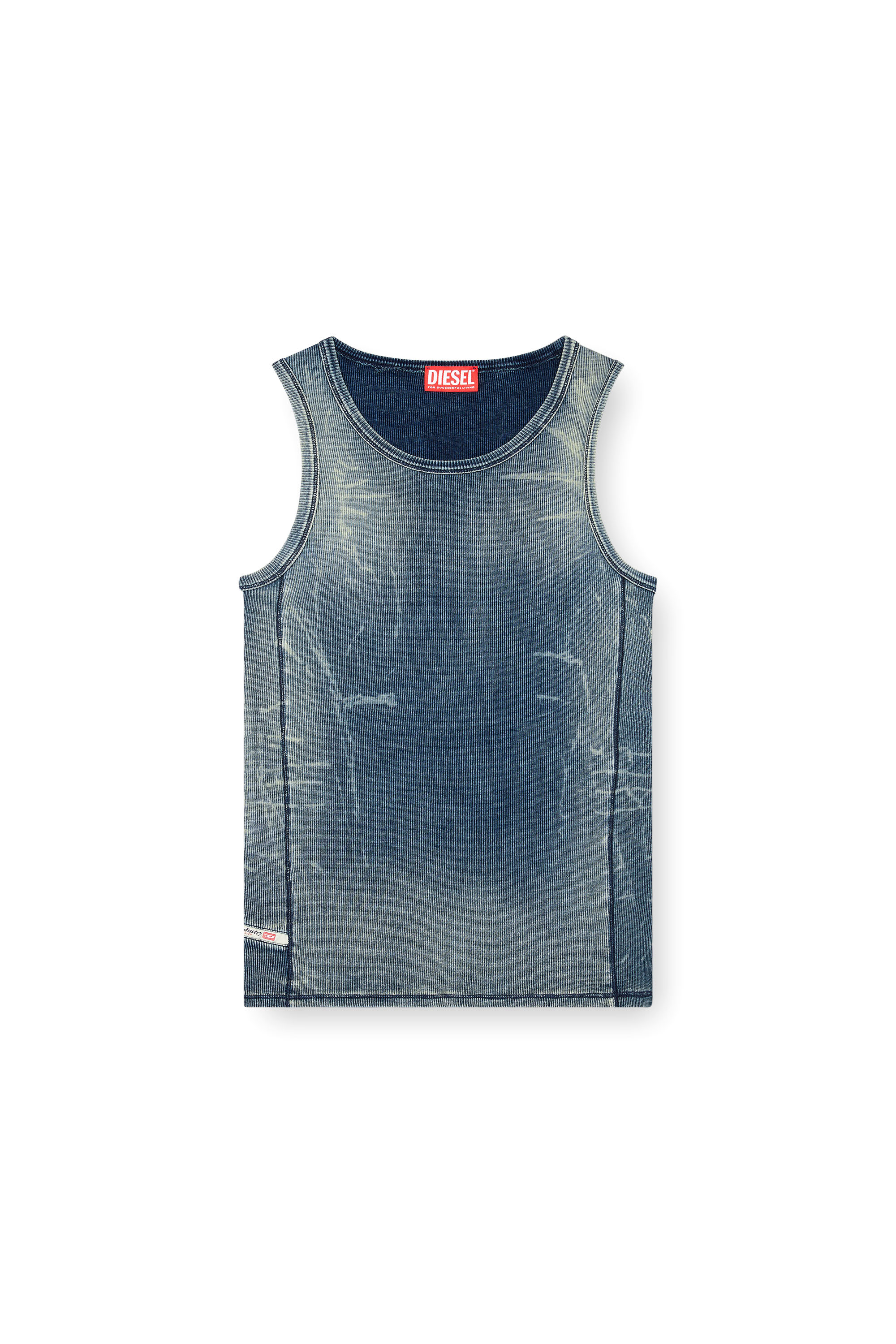 Diesel - T-GO, Débardeur côtelé avec effet trompe-l'œil en denim Mixte in Bleu - 3