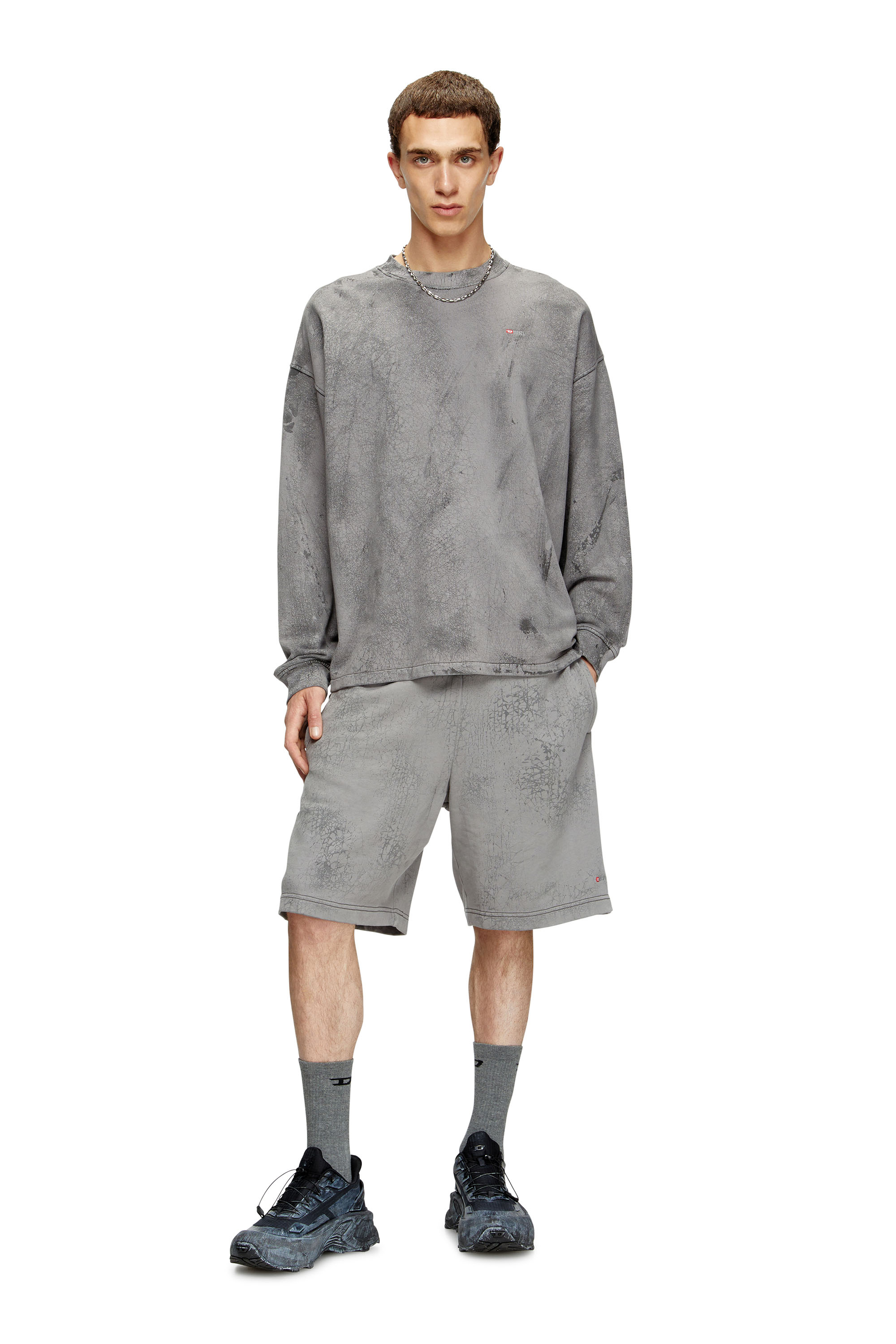 Diesel - P-CREW, Short en jersey ciré Homme in Gris - 1