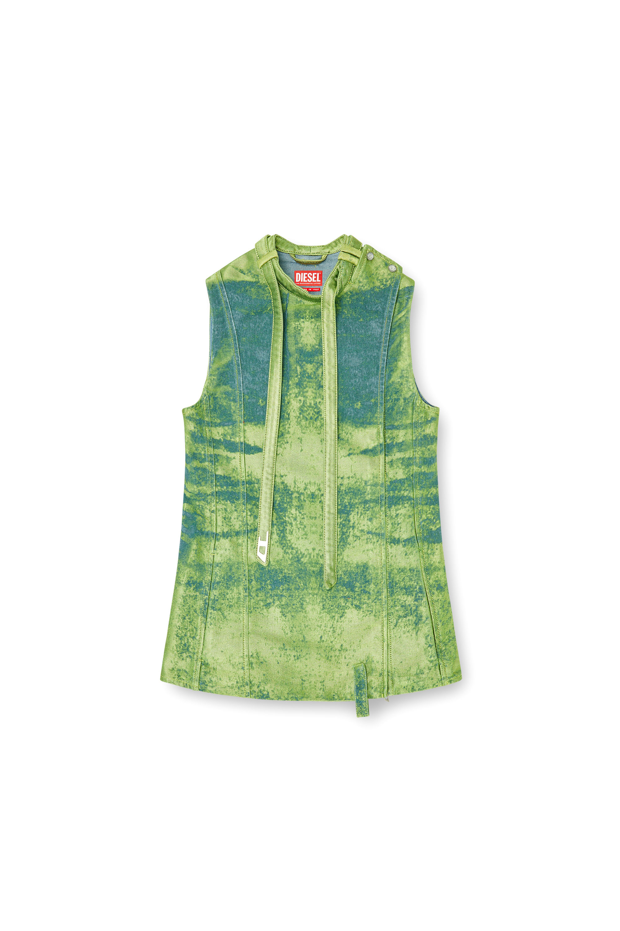 Diesel - DE-VANTOS-FSI, Woman's Belted vest in coloured satin denim in Green - 2