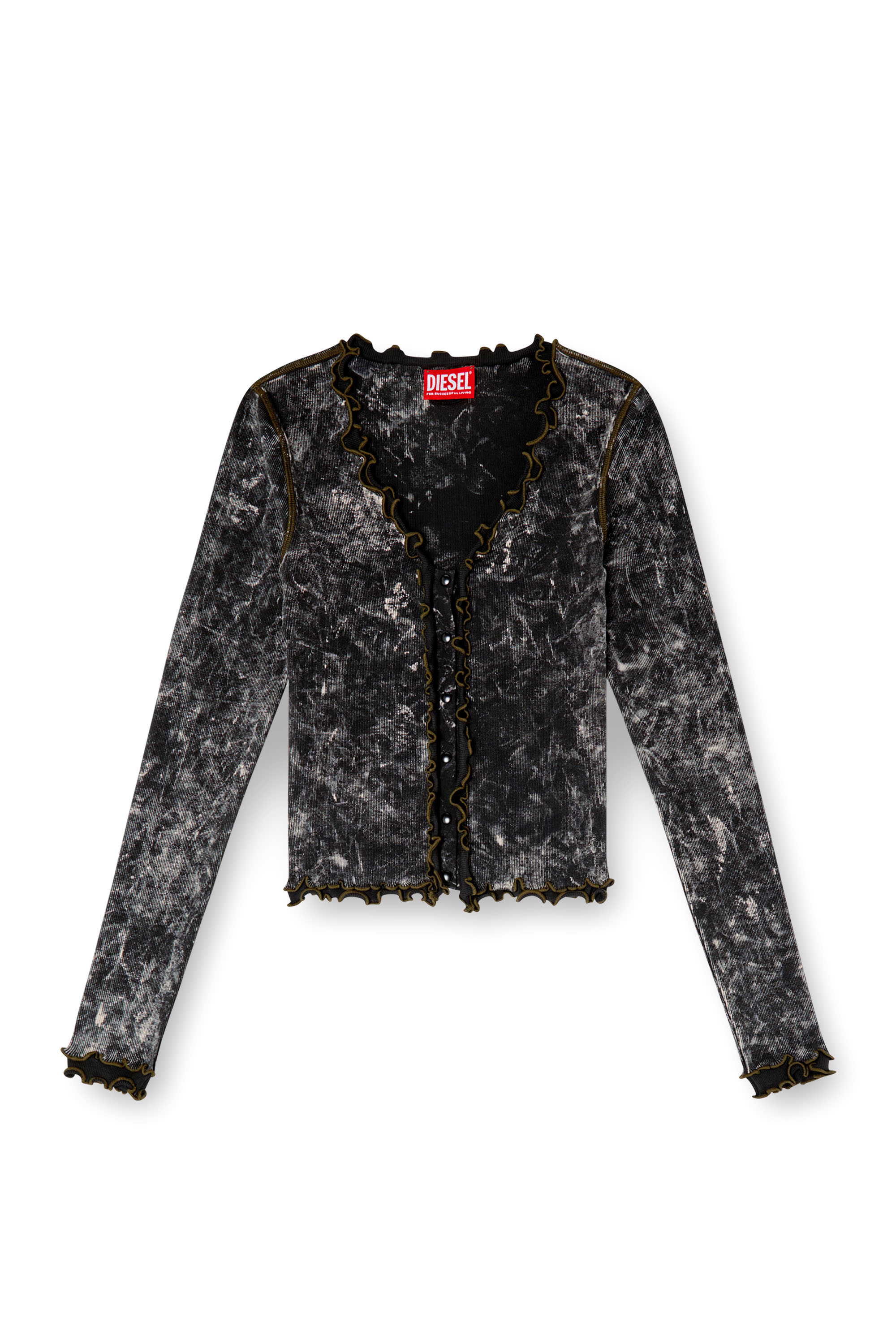 Diesel - T-FLUX, Top boutonné marbré avec volants Femme in Noir - 3