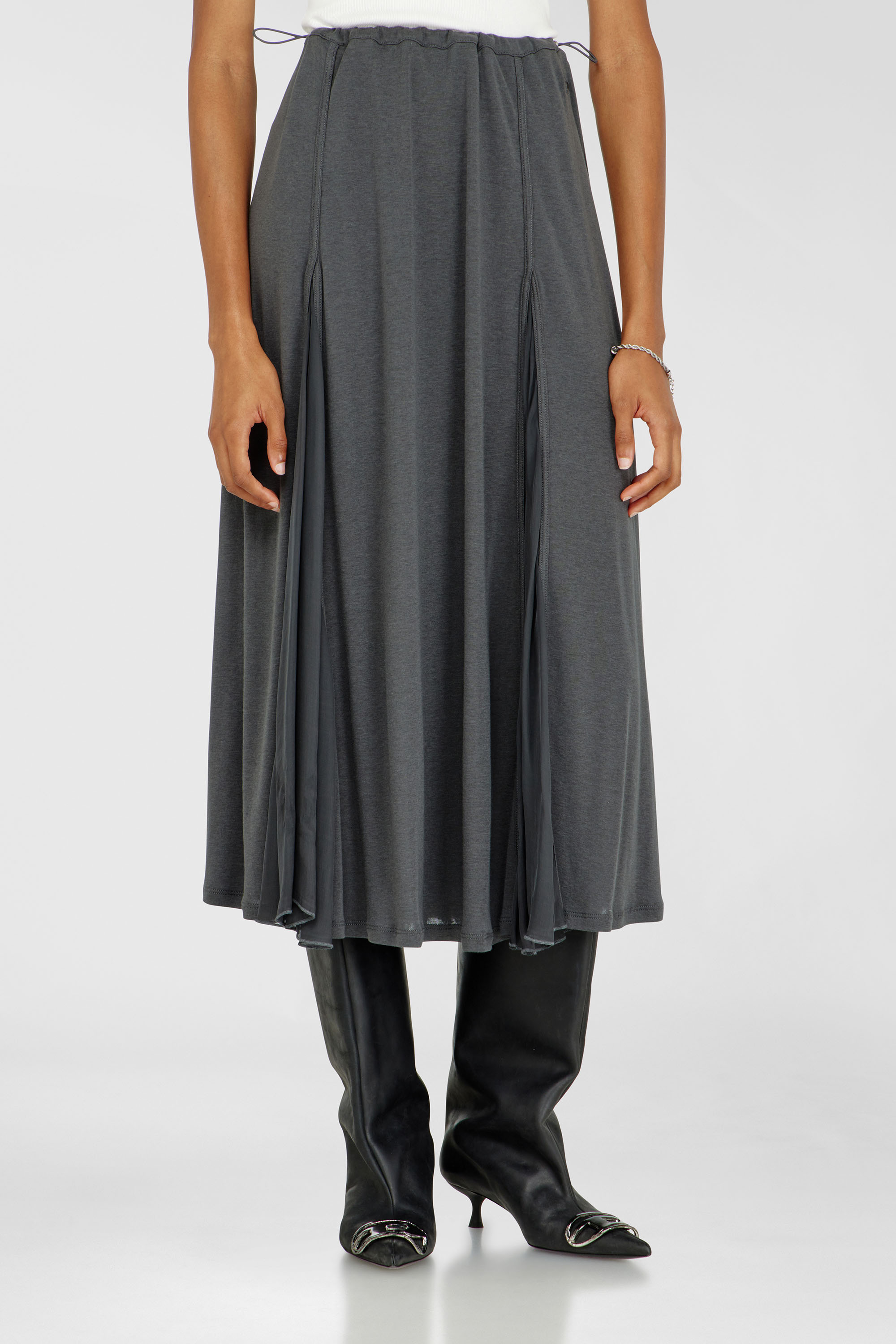 Diesel - O-LONGREI, Jupe midi en jersey c&ocirc;tel&eacute; et chiffon Femme in Gris - 3
