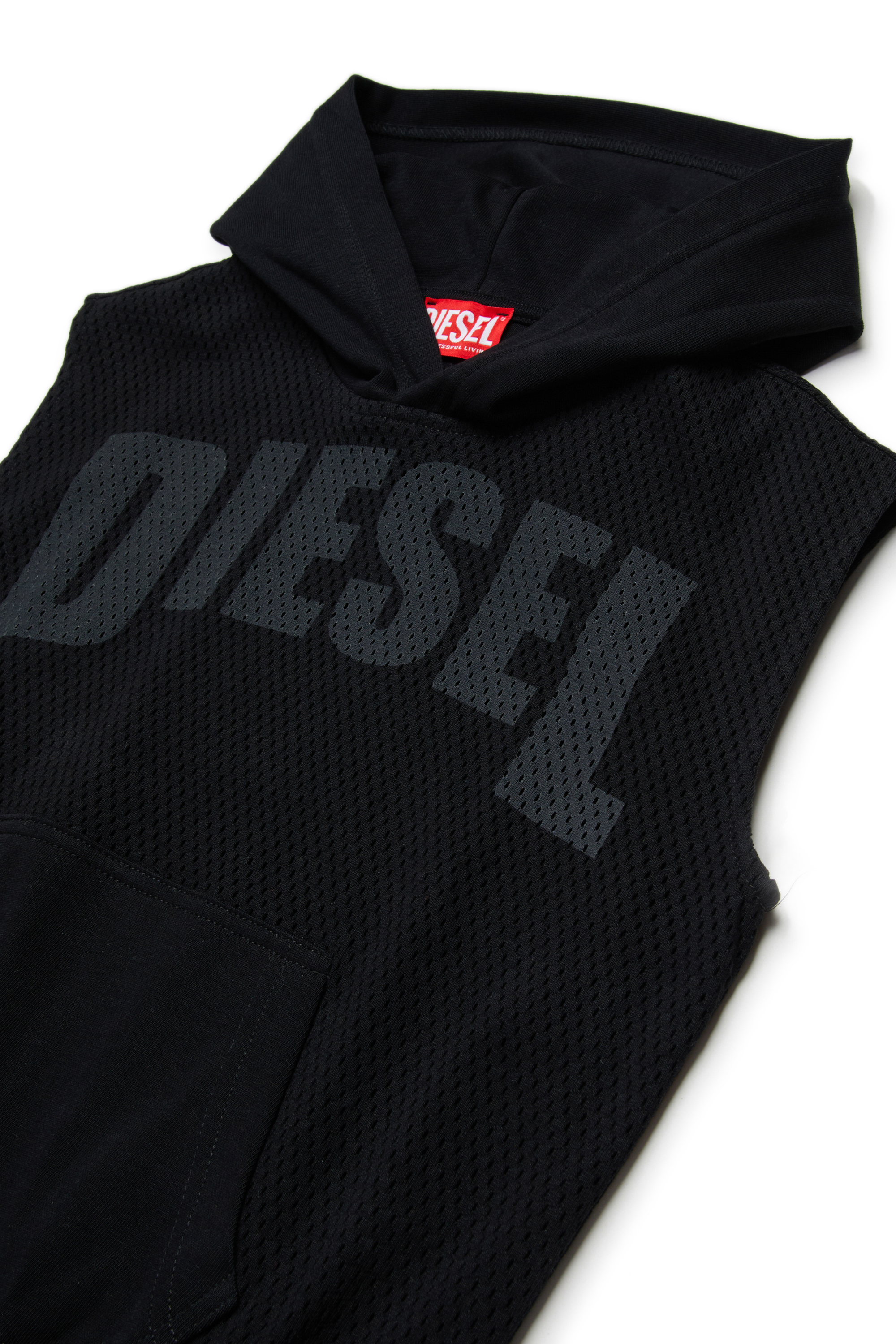 Diesel - SMESH OVER, Sweat &agrave; capuche sans manches en maille de coton Homme in Noir - 3