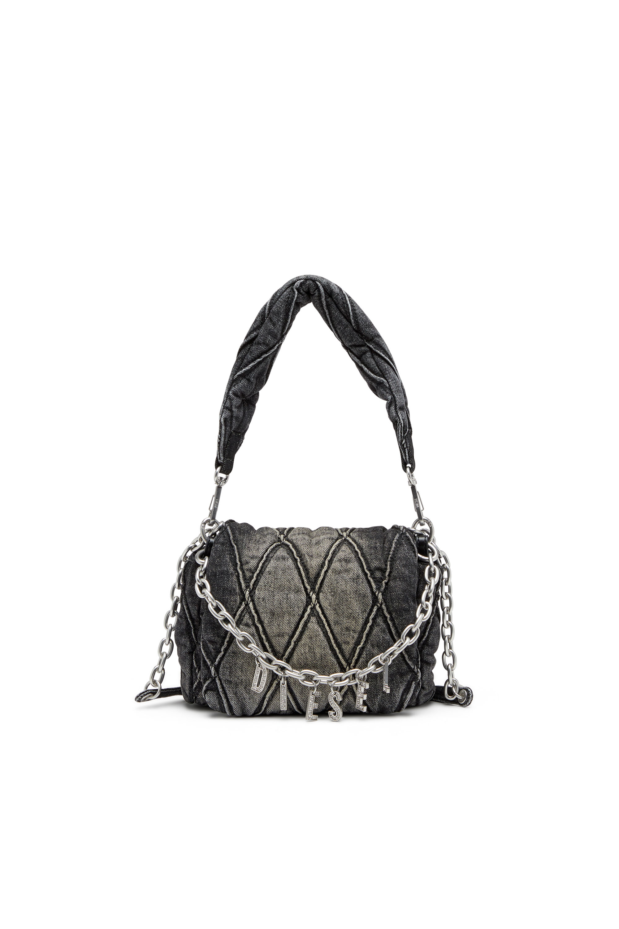 Diesel - CHARM-D SHOULDER S, Charm-D S-Petit sac à bandoulière en denim matelassé Femme in Noir - 1