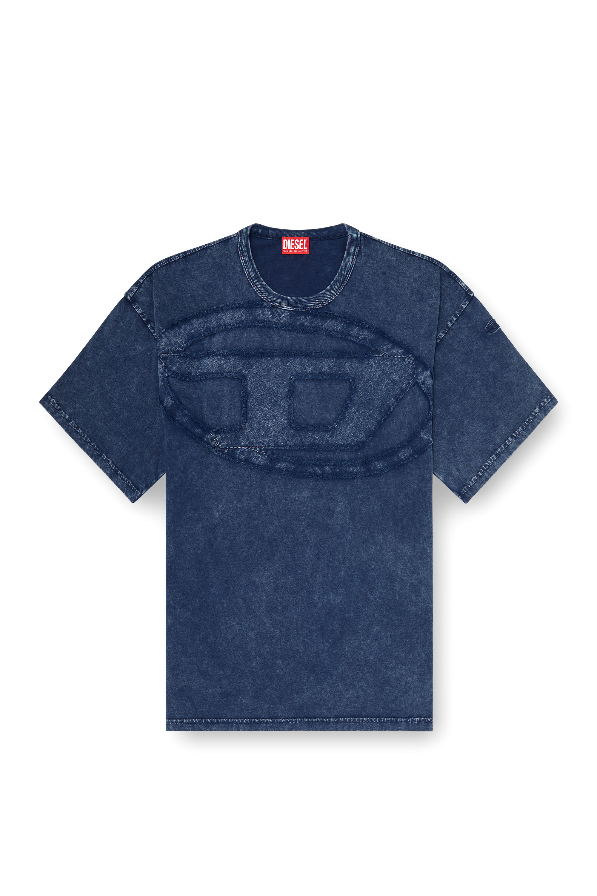 Diesel - T-BOXT-DEN, T-shirt en coton d&eacute;contract&eacute;e avec applique Oval D Homme in Bleu - 2